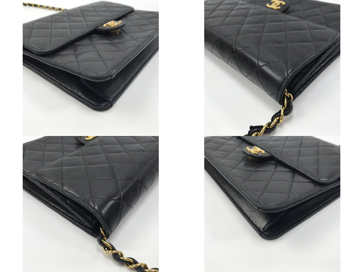 CHANEL ラムスキン マトラッセ チェーンショルダーバッグ ブラック