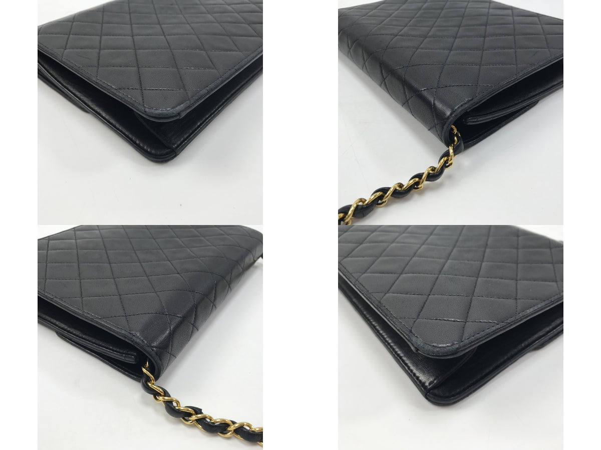 CHANEL ラムスキン マトラッセ チェーンショルダーバッグ ブラック