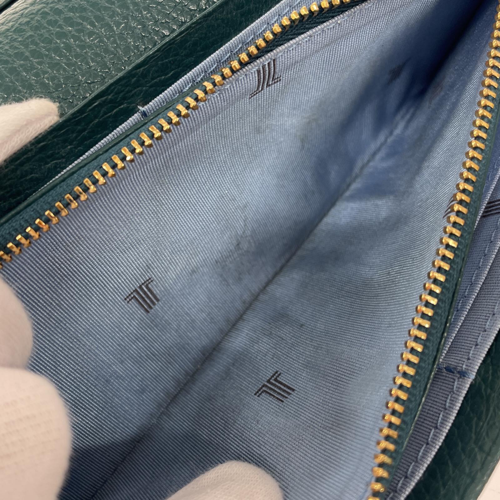 長財布 レザー 青緑 グリーン