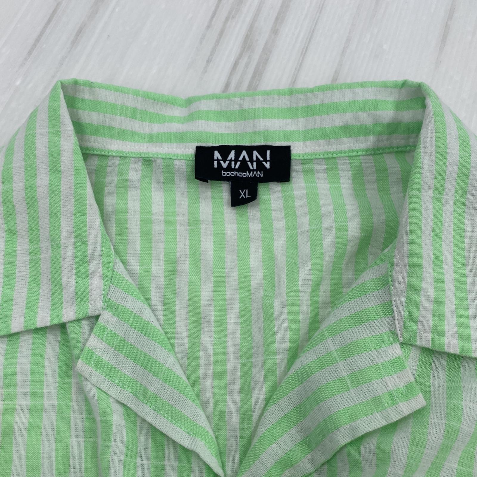 その他トップス boohoo MAN S/S ストライプシャツ グリーン