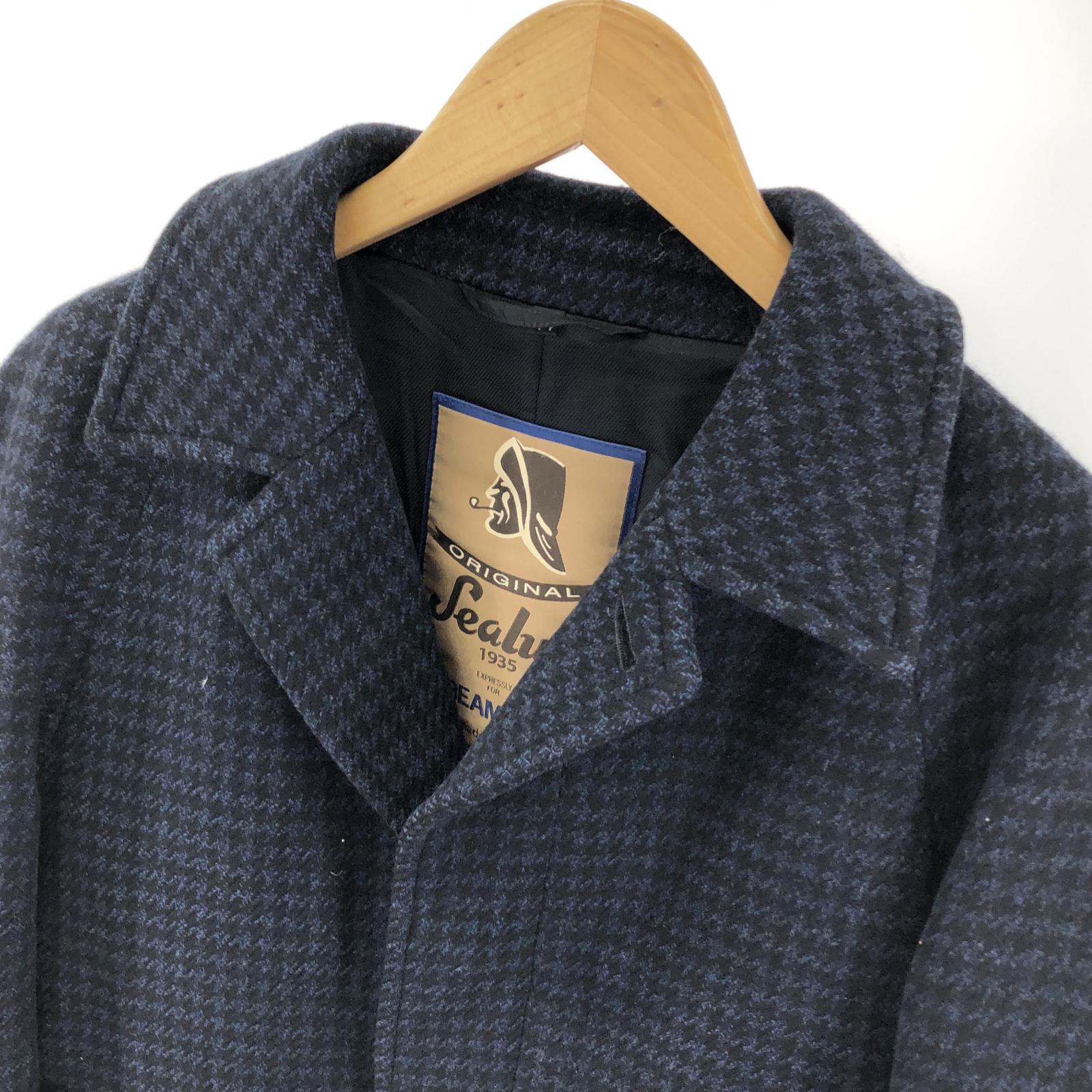 その他アウター BEAMS F Sealup ハウンドトゥース バルカラーコート S ネイビー