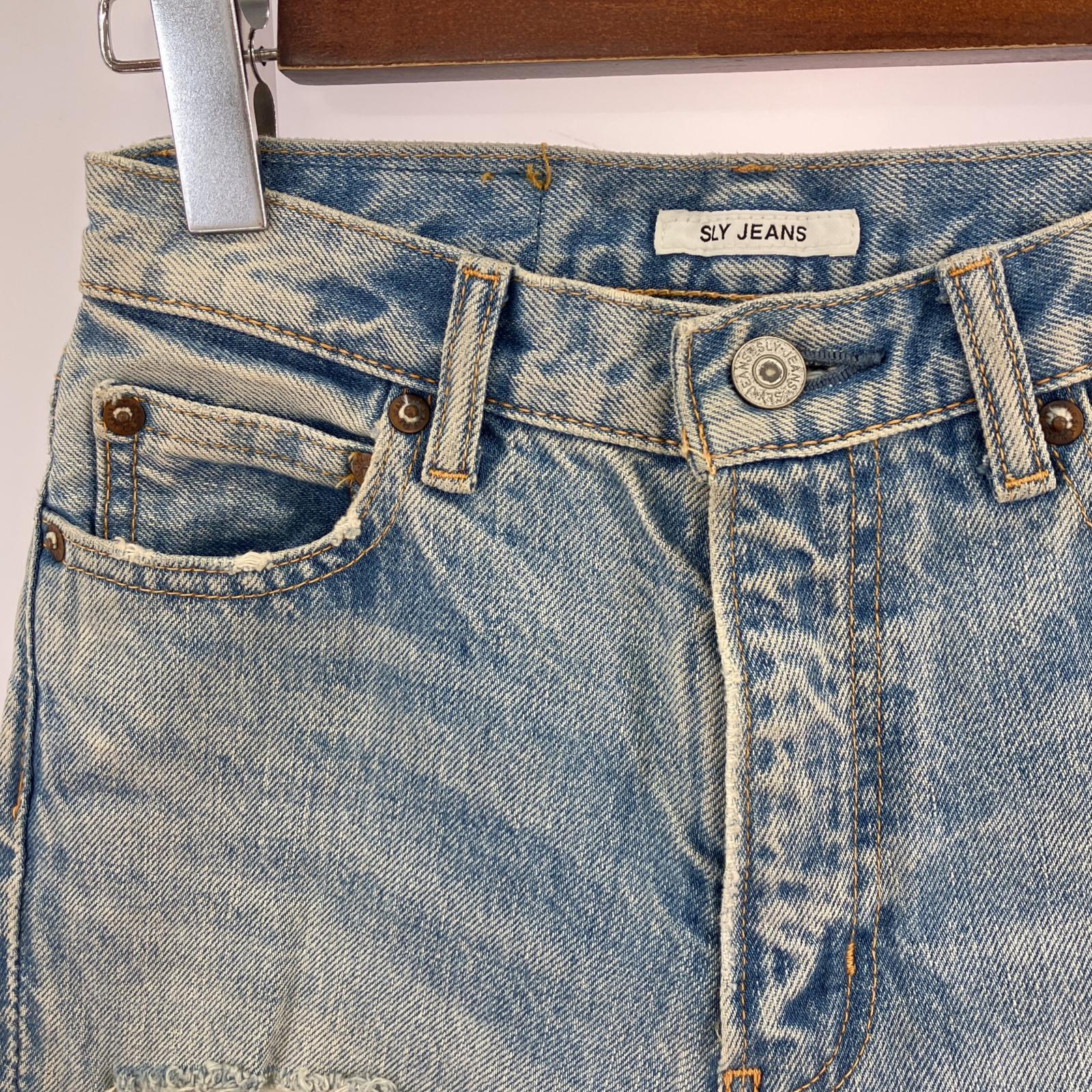 その他ボトムス SLY クラッシュデニムパンツ ブルー