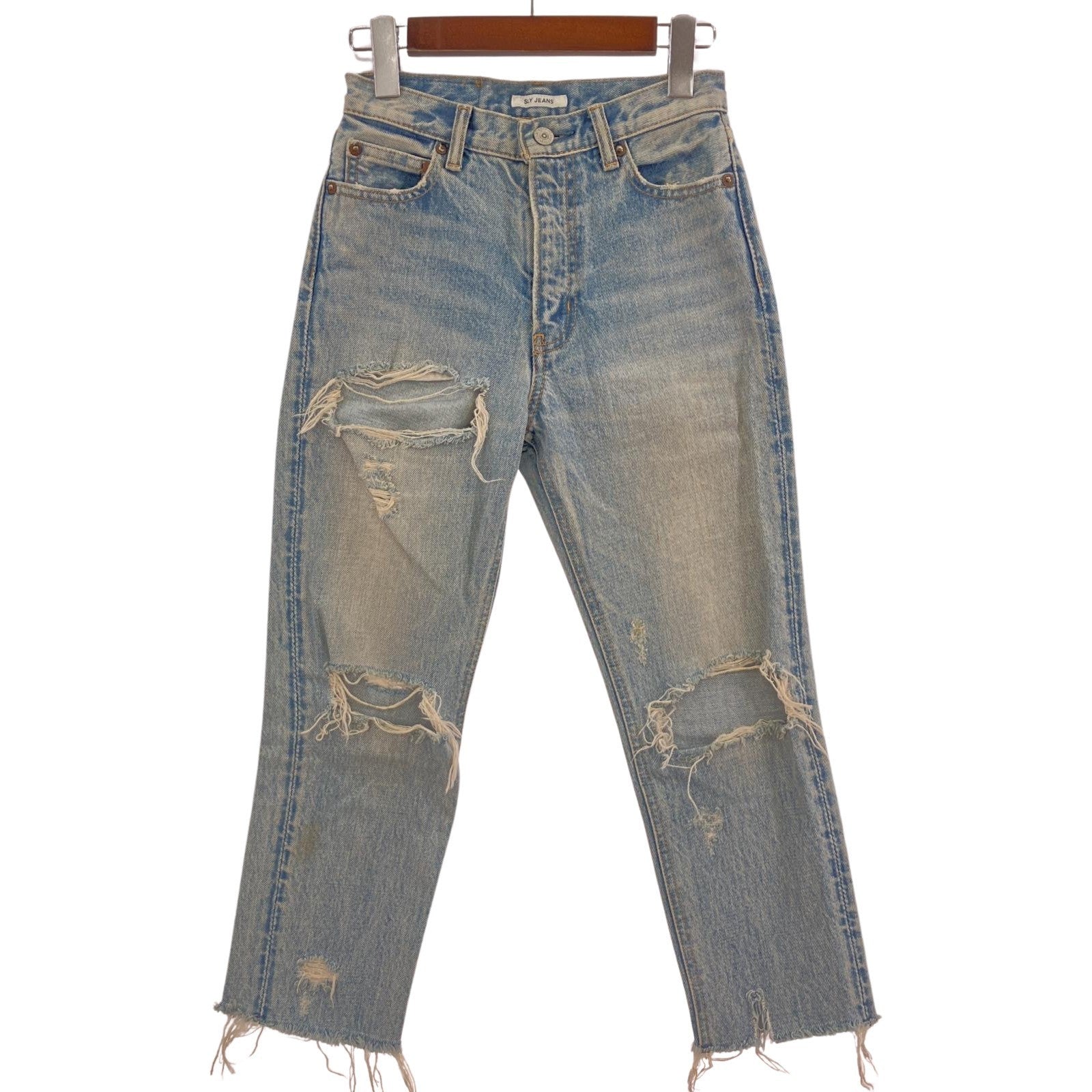 その他ボトムス SLY クラッシュデニムパンツ ブルー