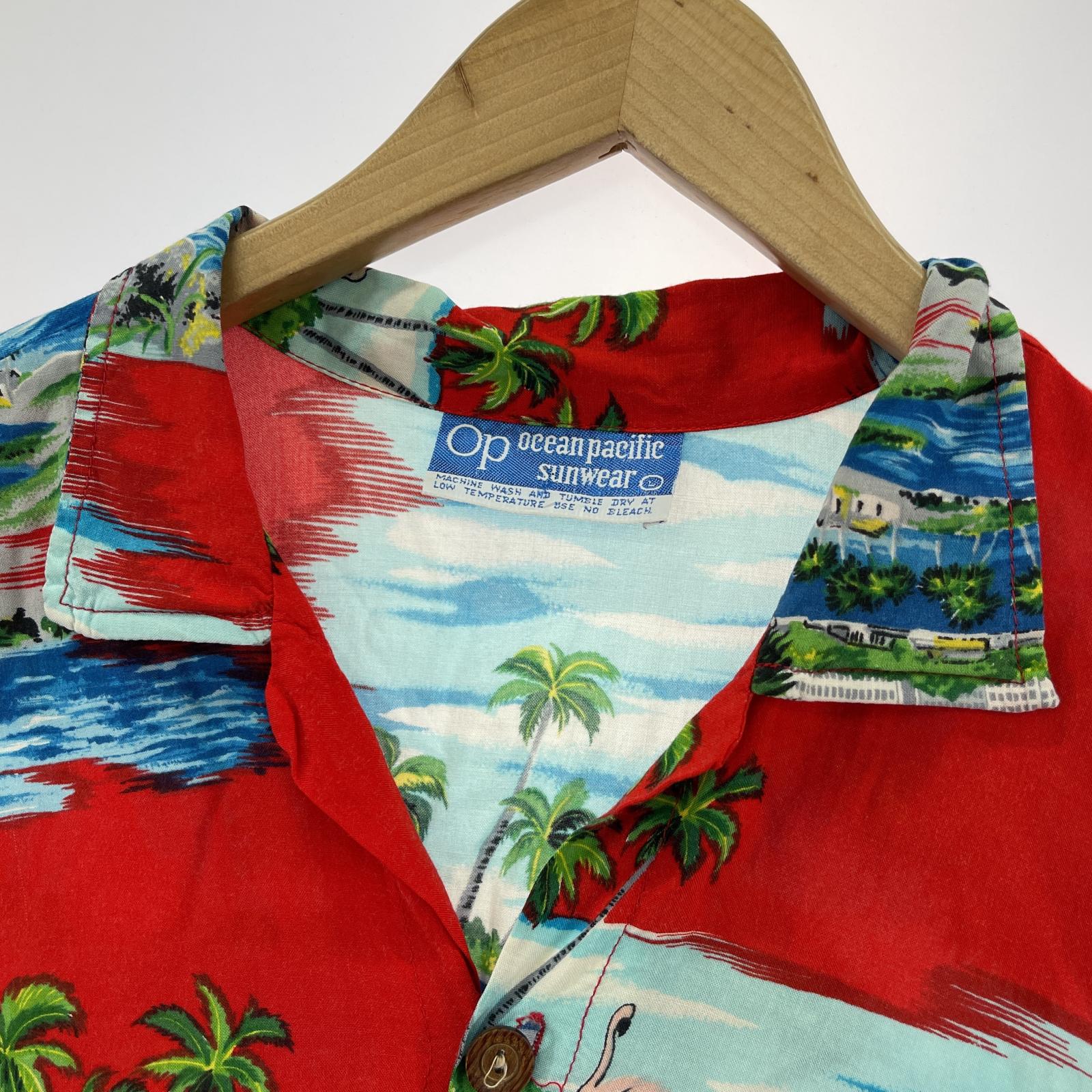 長袖シャツ 70s ocean pacific sunwear アロハシャツ レッド L レッド