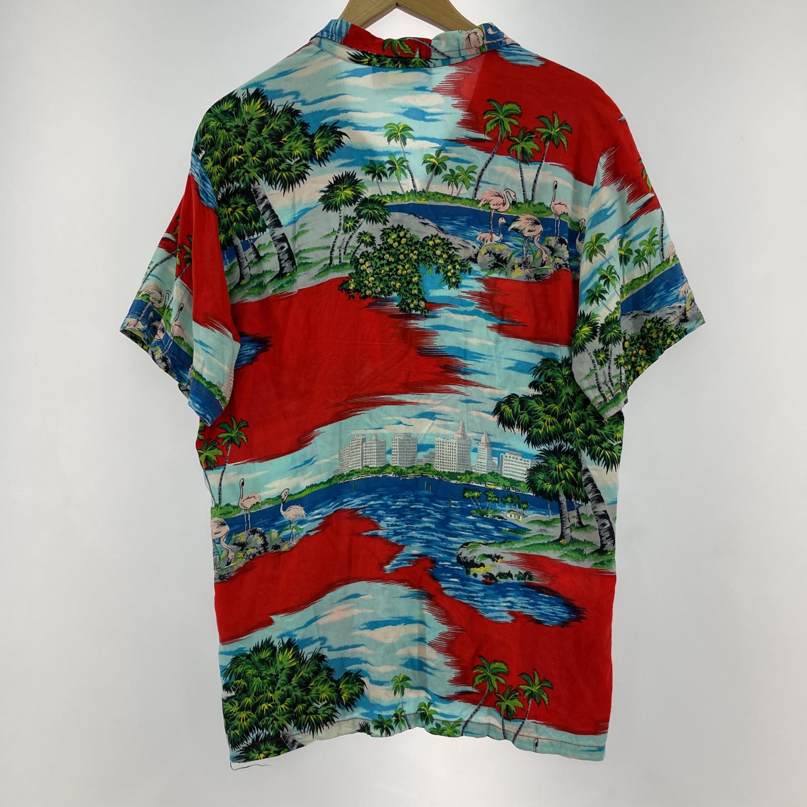 長袖シャツ 70s ocean pacific sunwear アロハシャツ レッド L レッド