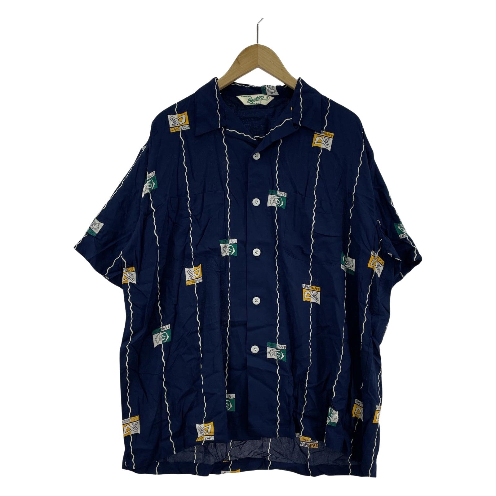 長袖シャツ BACKERS 総柄S/Sシャツ L L ネイビー