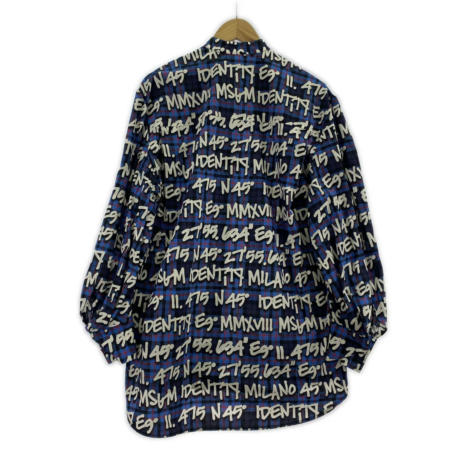 長袖シャツ MSGM プリントLSシャツ ブルー