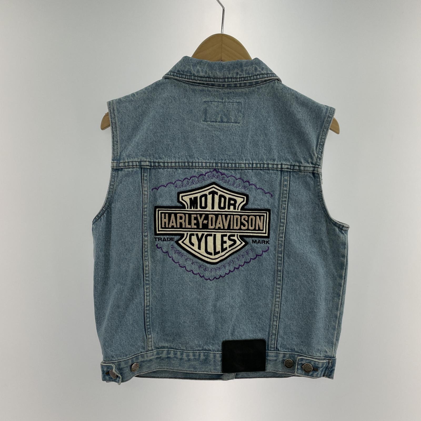 その他アウター Harley-Davidson デニムベスト 刺繍 S S ブルー