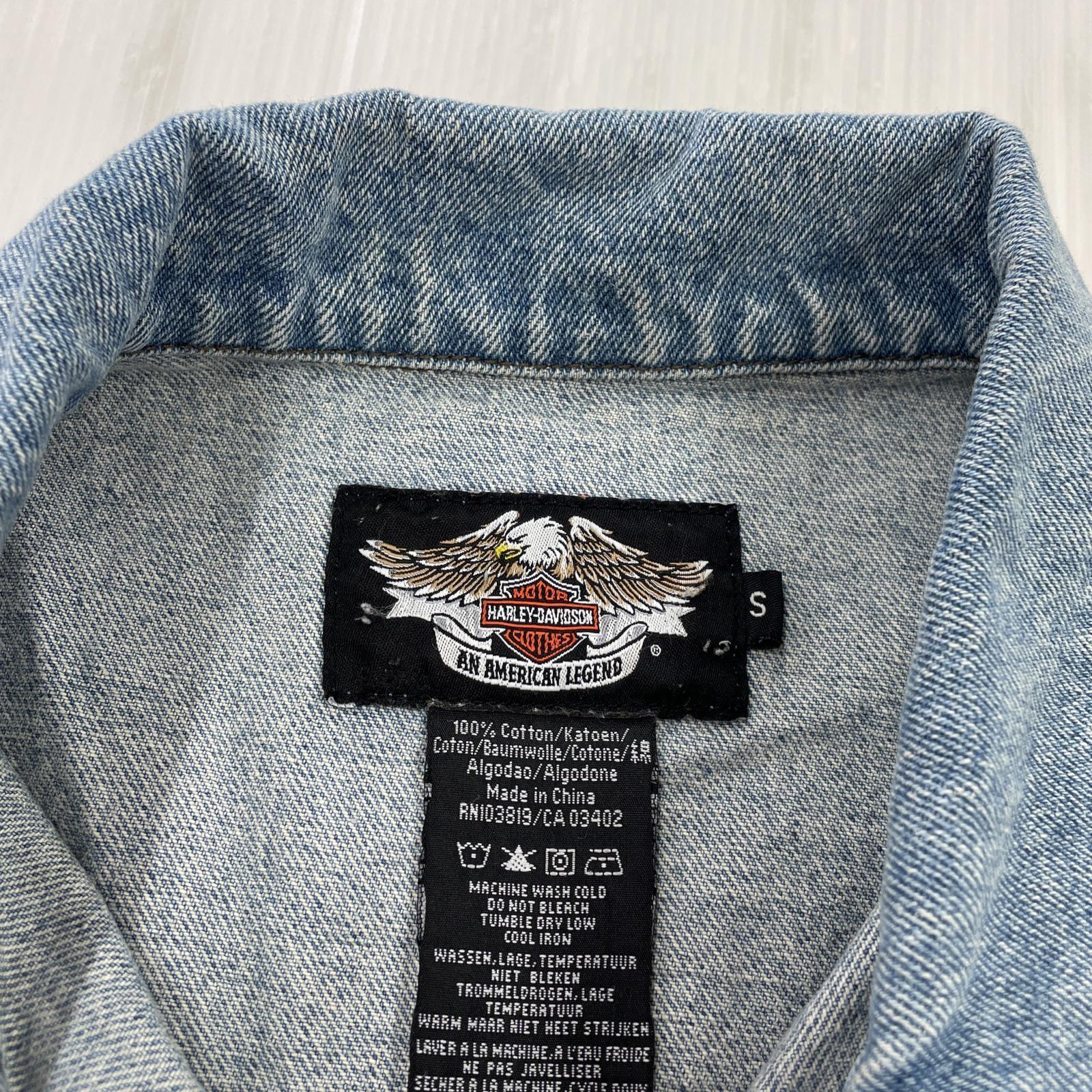 その他アウター Harley-Davidson デニムベスト 刺繍 S S ブルー