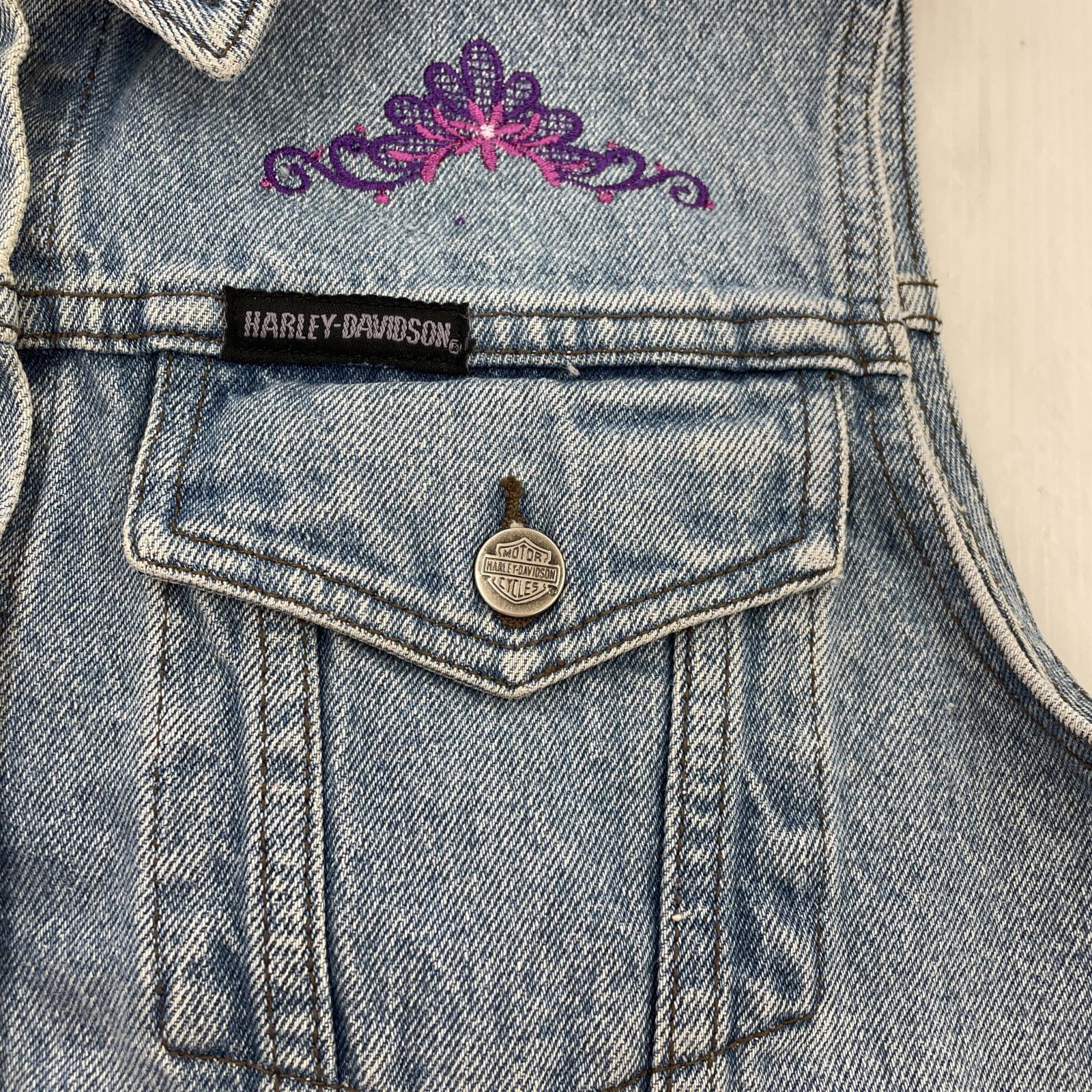 その他アウター Harley-Davidson デニムベスト 刺繍 S S ブルー