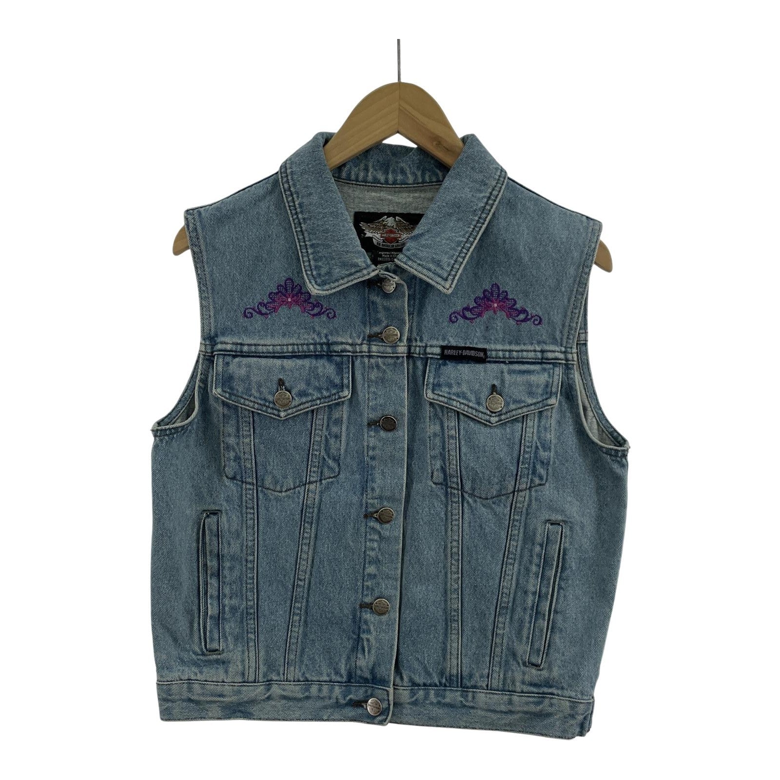 その他アウター Harley-Davidson デニムベスト 刺繍 S S ブルー