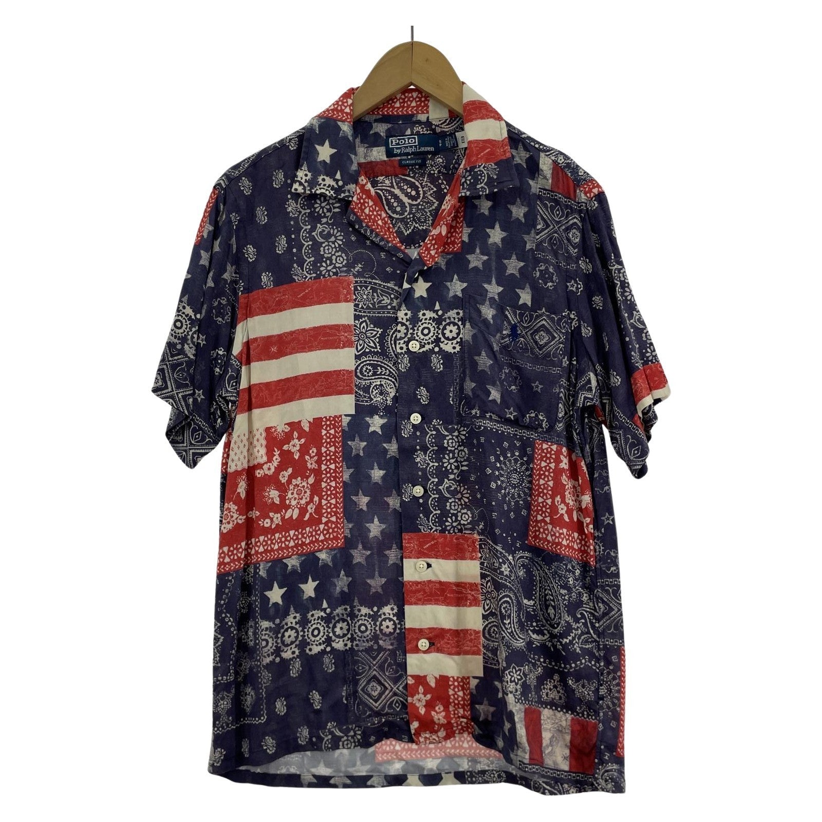 長袖シャツ POLO RALPH LAUREN S/S FLAG CAMP SHIRT 紺 (S) S ネイビー