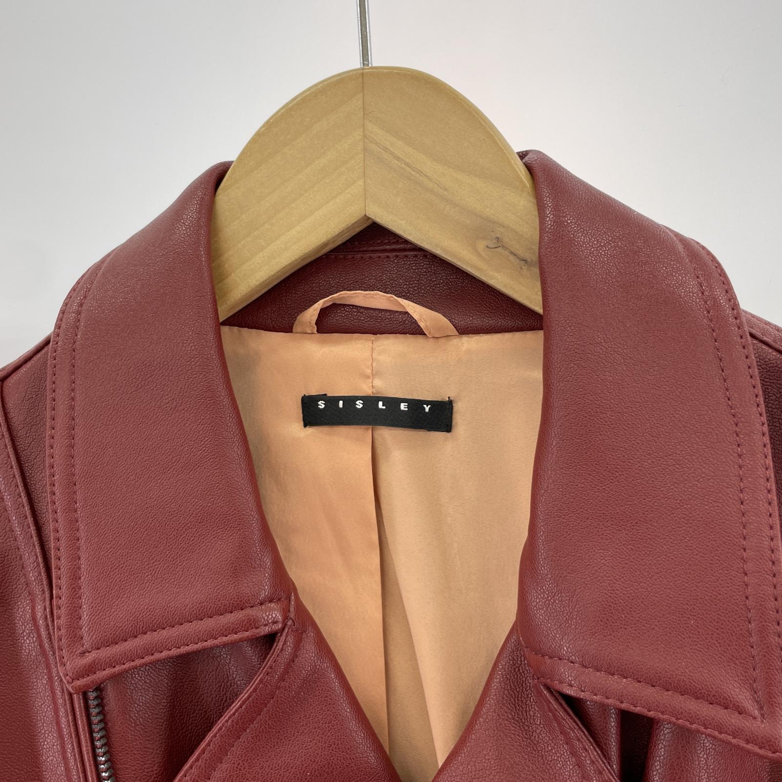 その他アウター SISLEY レザーライダースジャケット(44)赤 44 レッド