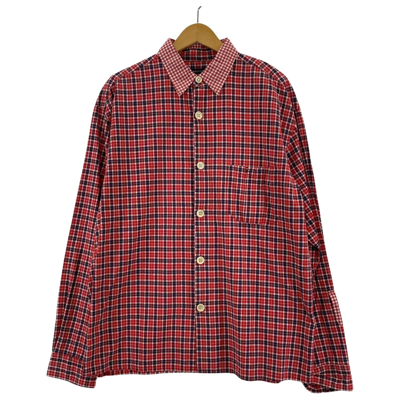 長袖シャツ 90s MILKBOY L/S 襟ギンガムチェック デザインシャツ 赤