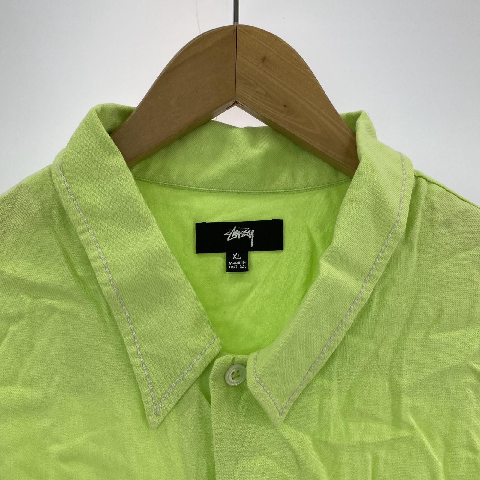 長袖シャツ STUSSY 23ss S/S Contrast Pick Stitched Shrt 黄緑 (XL)