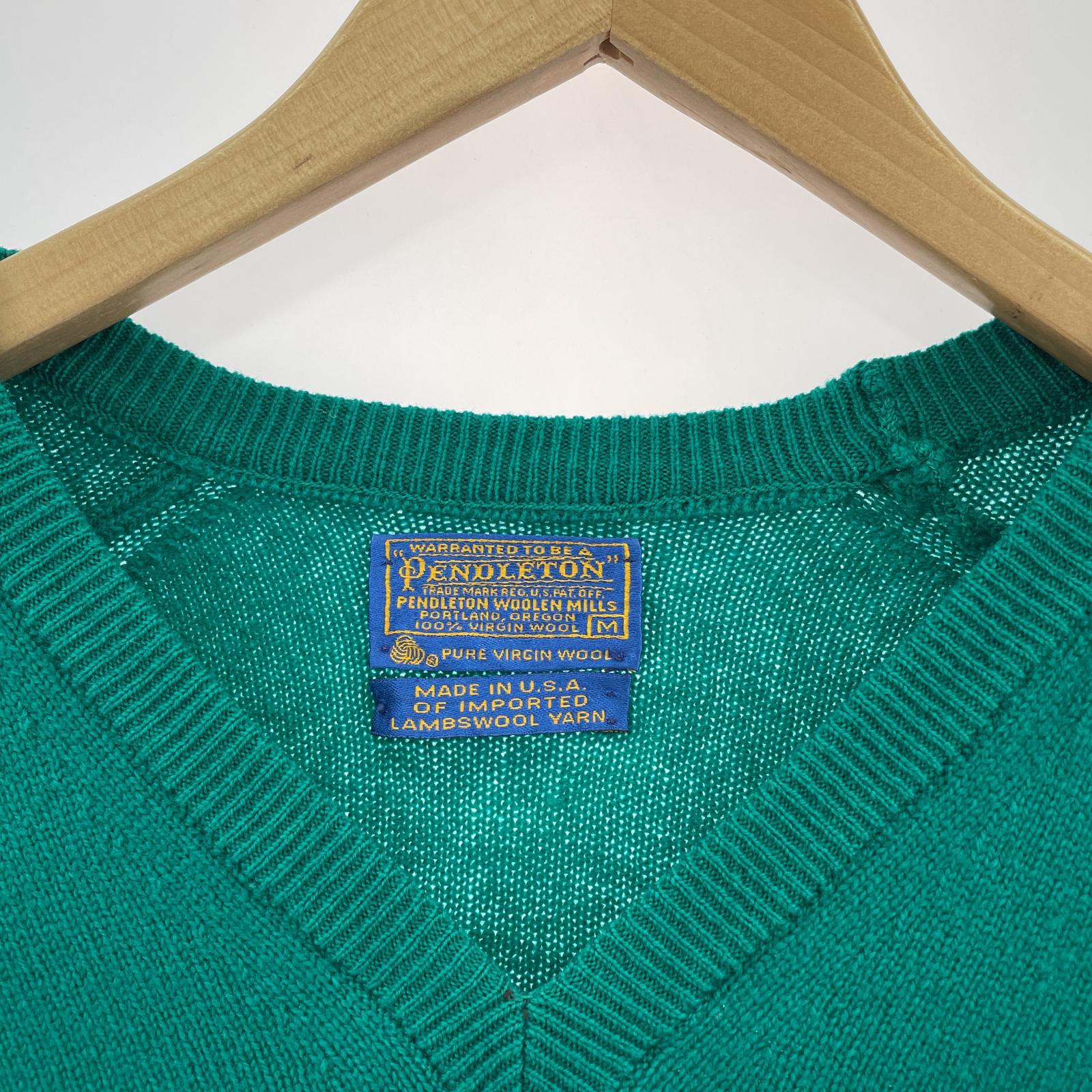 ニット 70s PENDLETON USA製 Vネックセーター 緑 (M) M グリーン