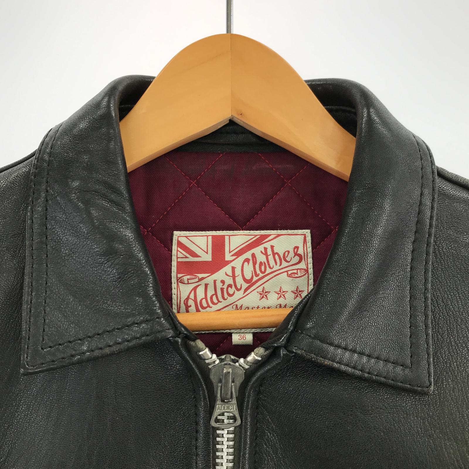 その他アウター Addict Clothes AD-01 茶芯 シープスキン センタージップレザージャケット 36 黒 ブラック