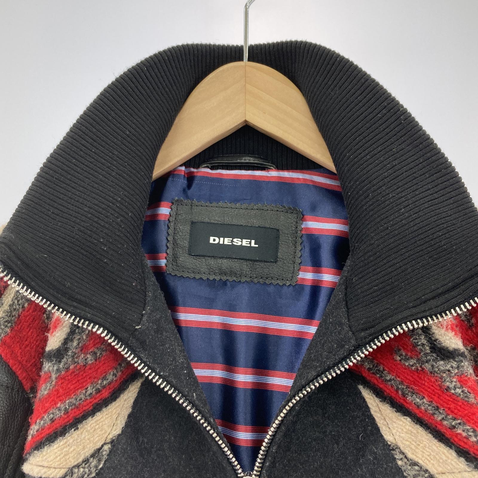 その他アウター DIESEL 袖レザーウールスタジャン (M) ブラッ M ブラック