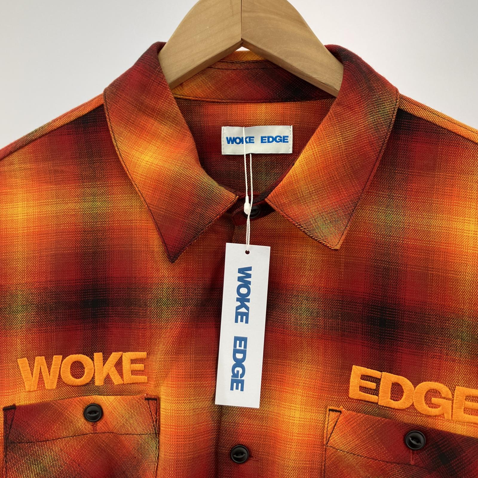 長袖シャツ WOKE EDGE オンブレチェックシャツ XL オレンジ