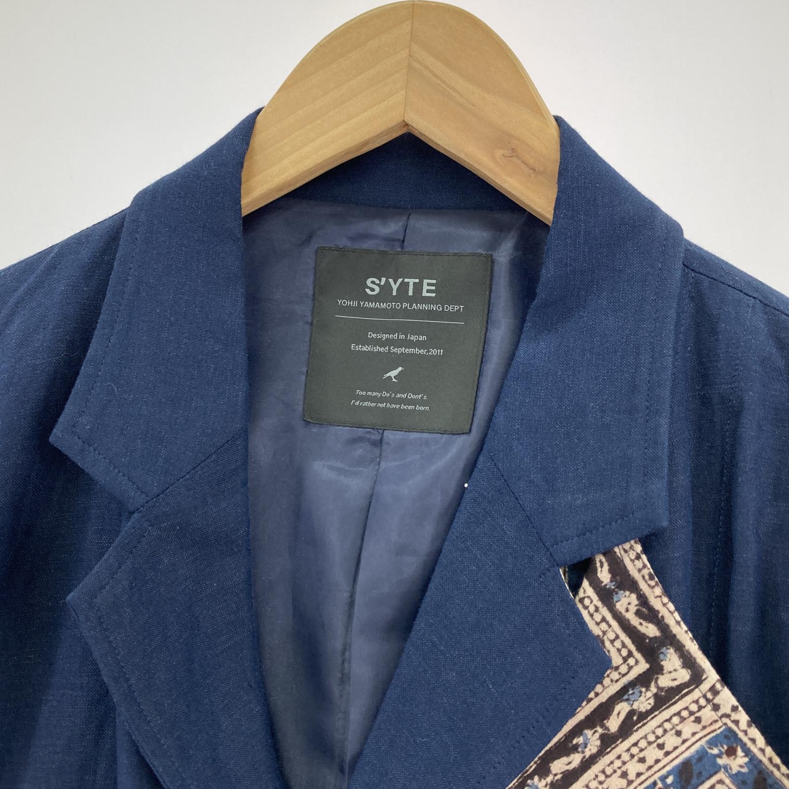 その他アウター S'YTE Yohji Yamamoto リネン/レーヨン ダブルテーラードジャケット ネイビー 3 3 ブルー