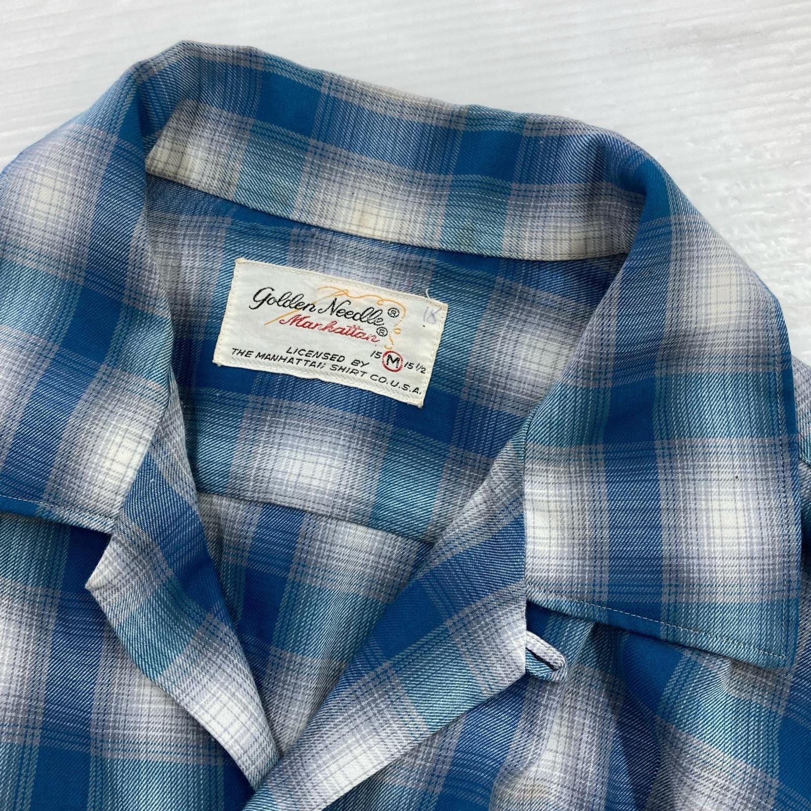 長袖シャツ Golden Needle 70s open collar ombre check shirt M M