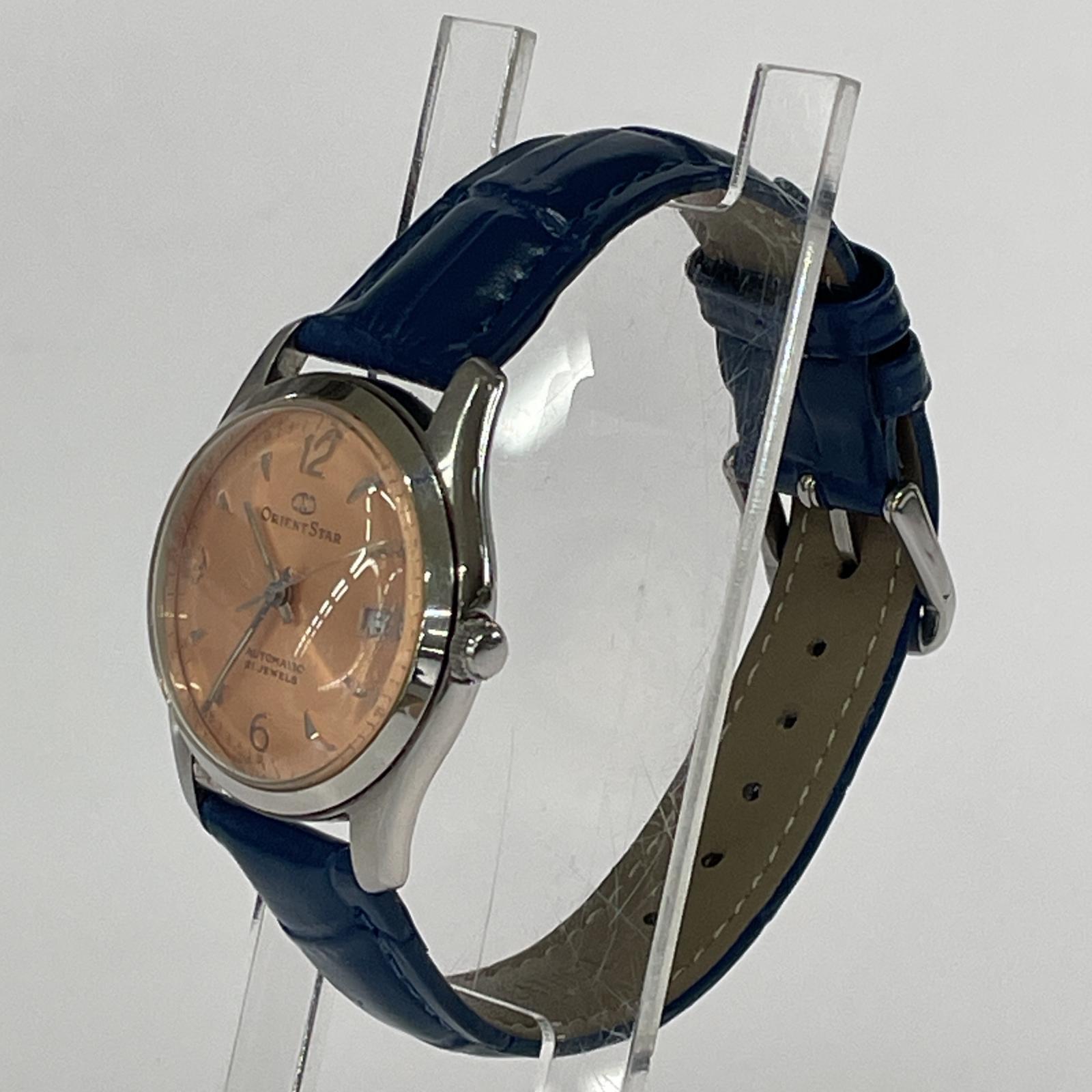 腕時計 ORIENT STAR ピンク文字盤 裏スケルトン 革ベルト AT腕時計 597302-70