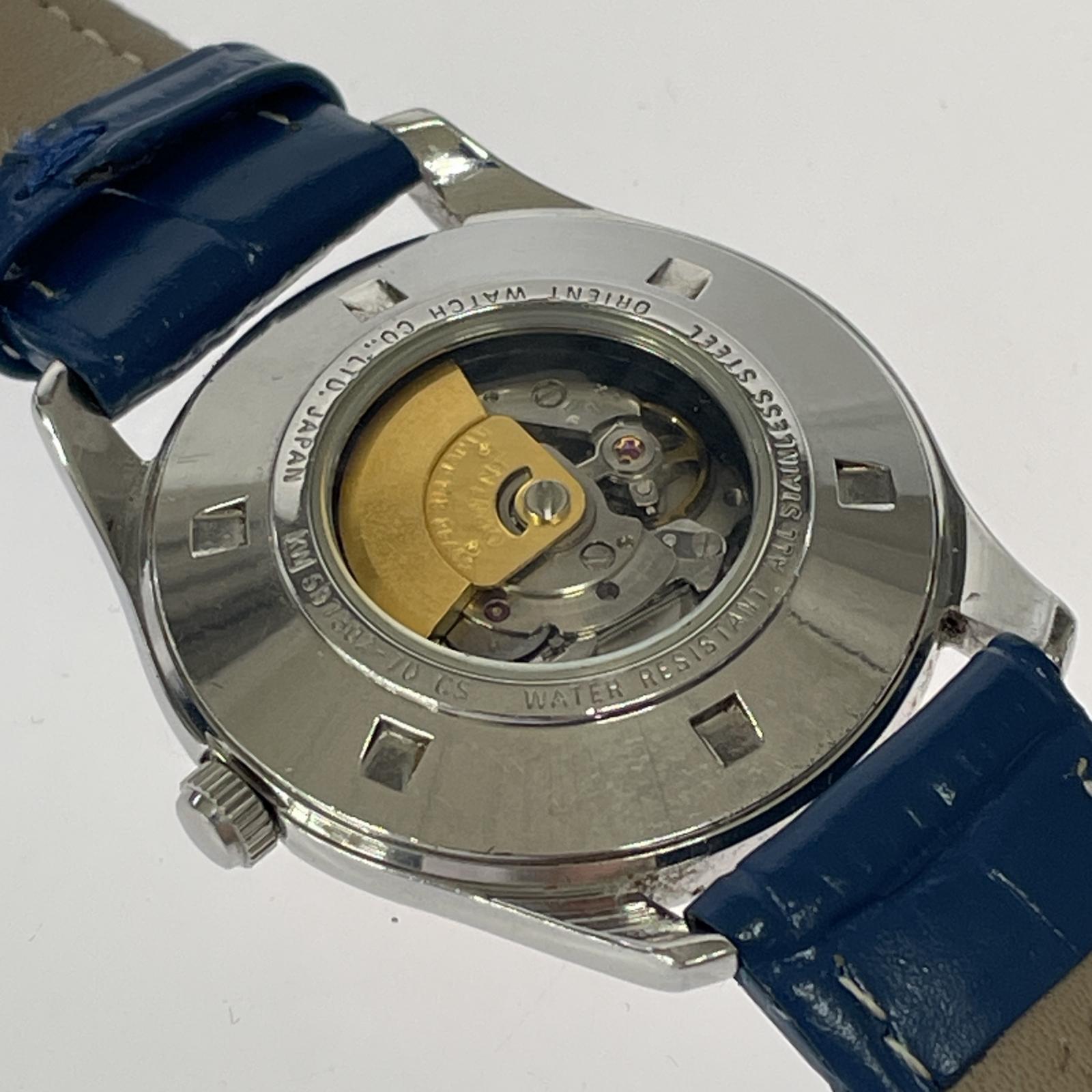 腕時計 ORIENT STAR ピンク文字盤 裏スケルトン 革ベルト AT腕時計 597302-70