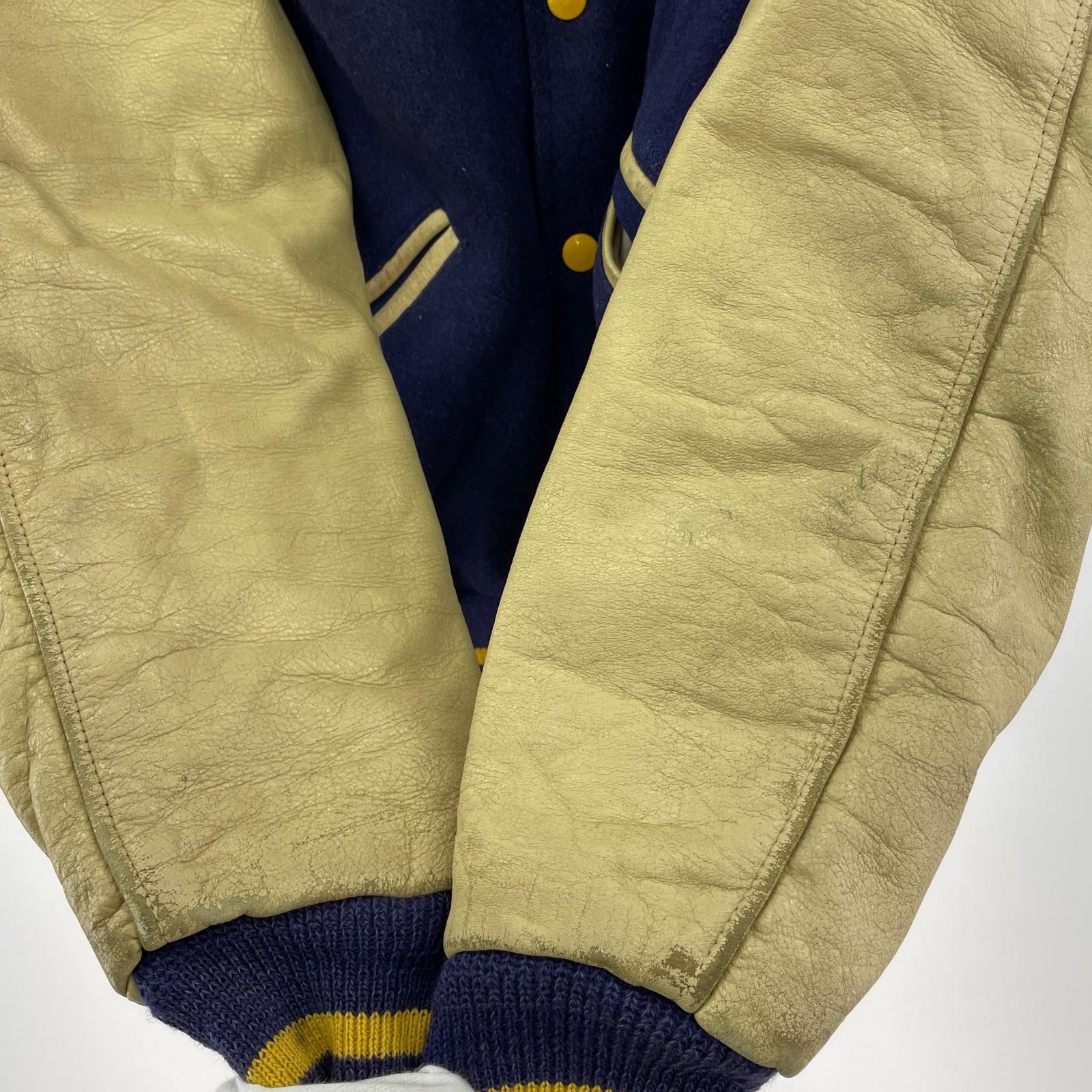 その他アウター DeLONG 90s 刺繍タグ アームレザー ウールスタジャン 36 GRY 36