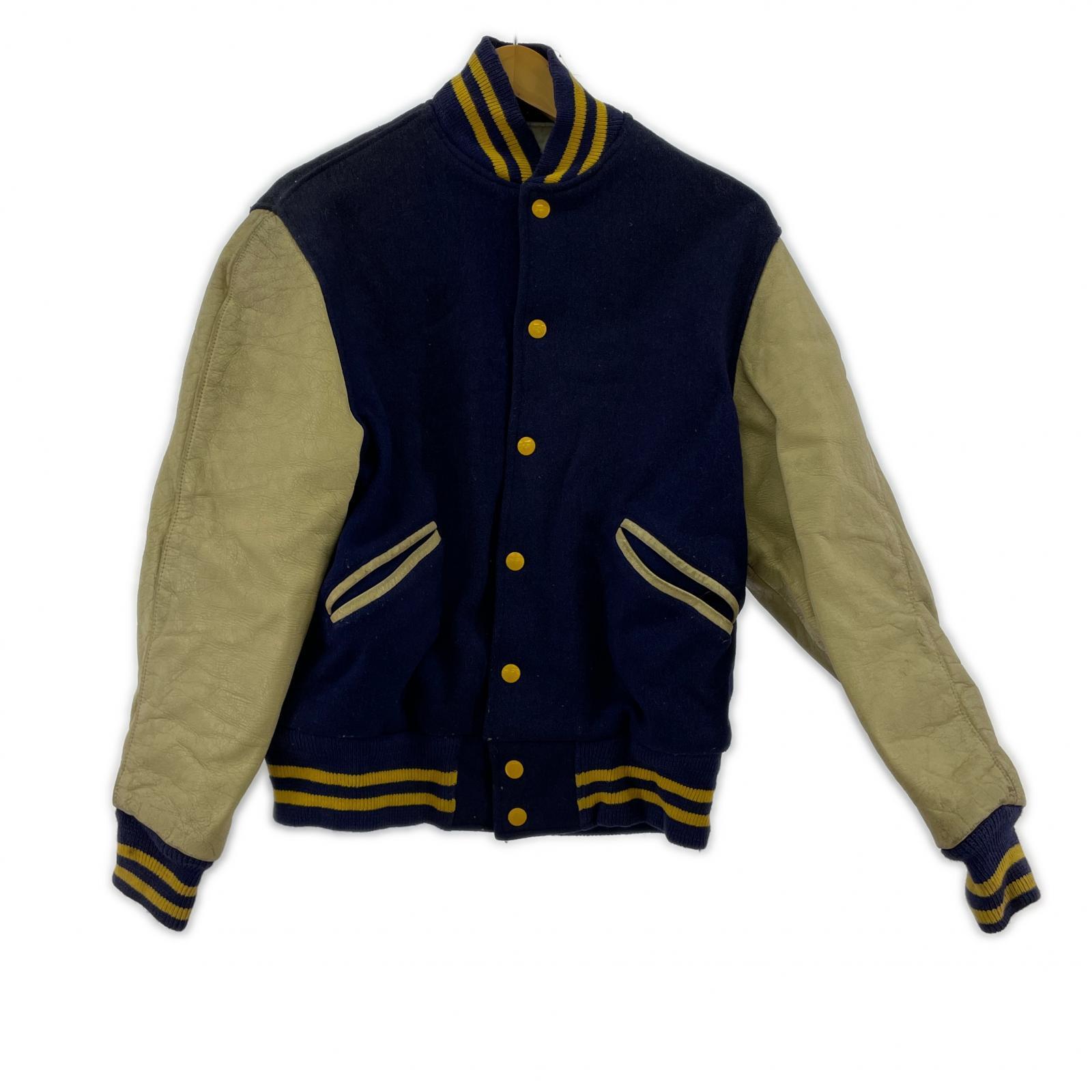 その他アウター DeLONG 90s 刺繍タグ アームレザー ウールスタジャン 36 GRY 36