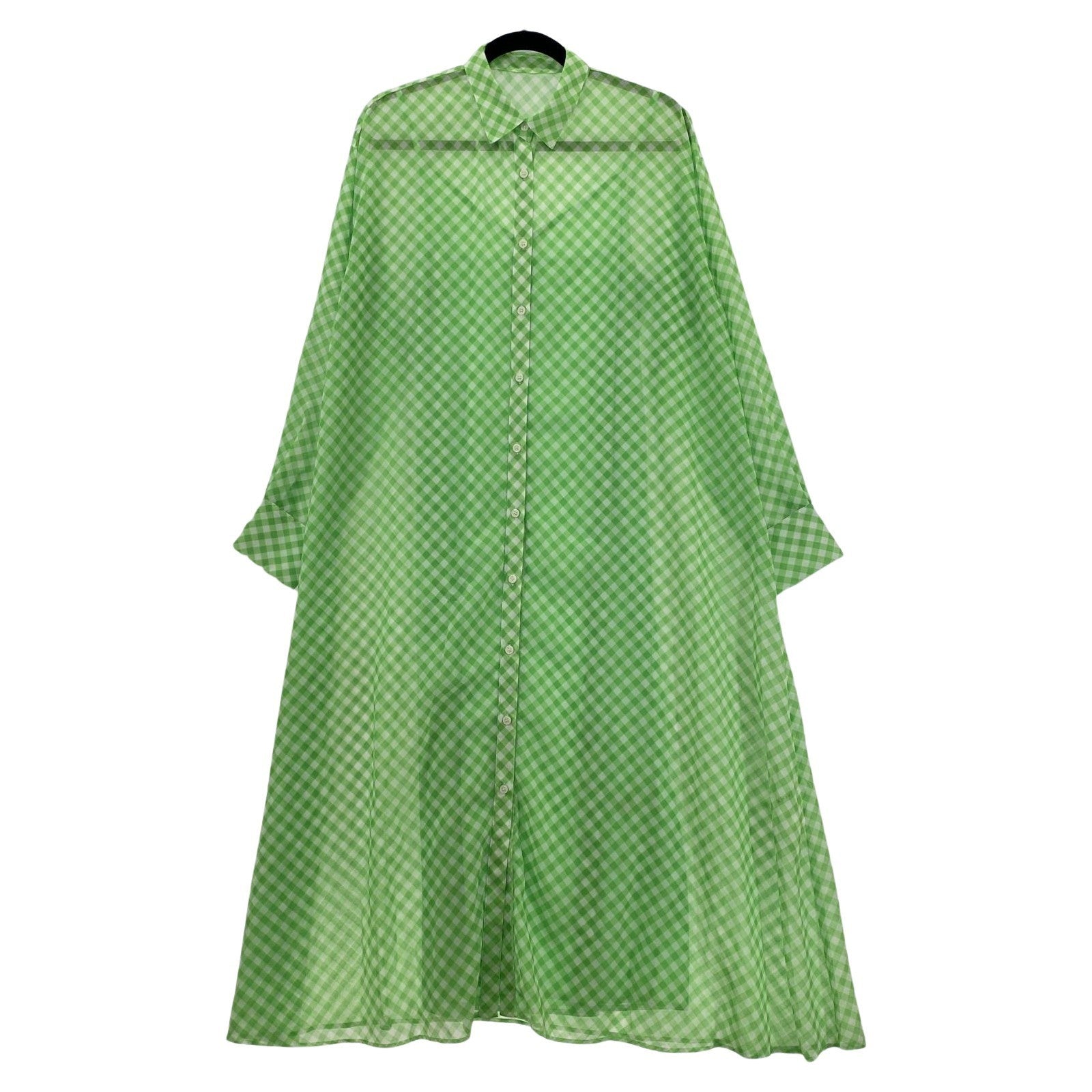 ワンピース GINGHAM CHECK SHIRT DRESS 緑 M グリーン