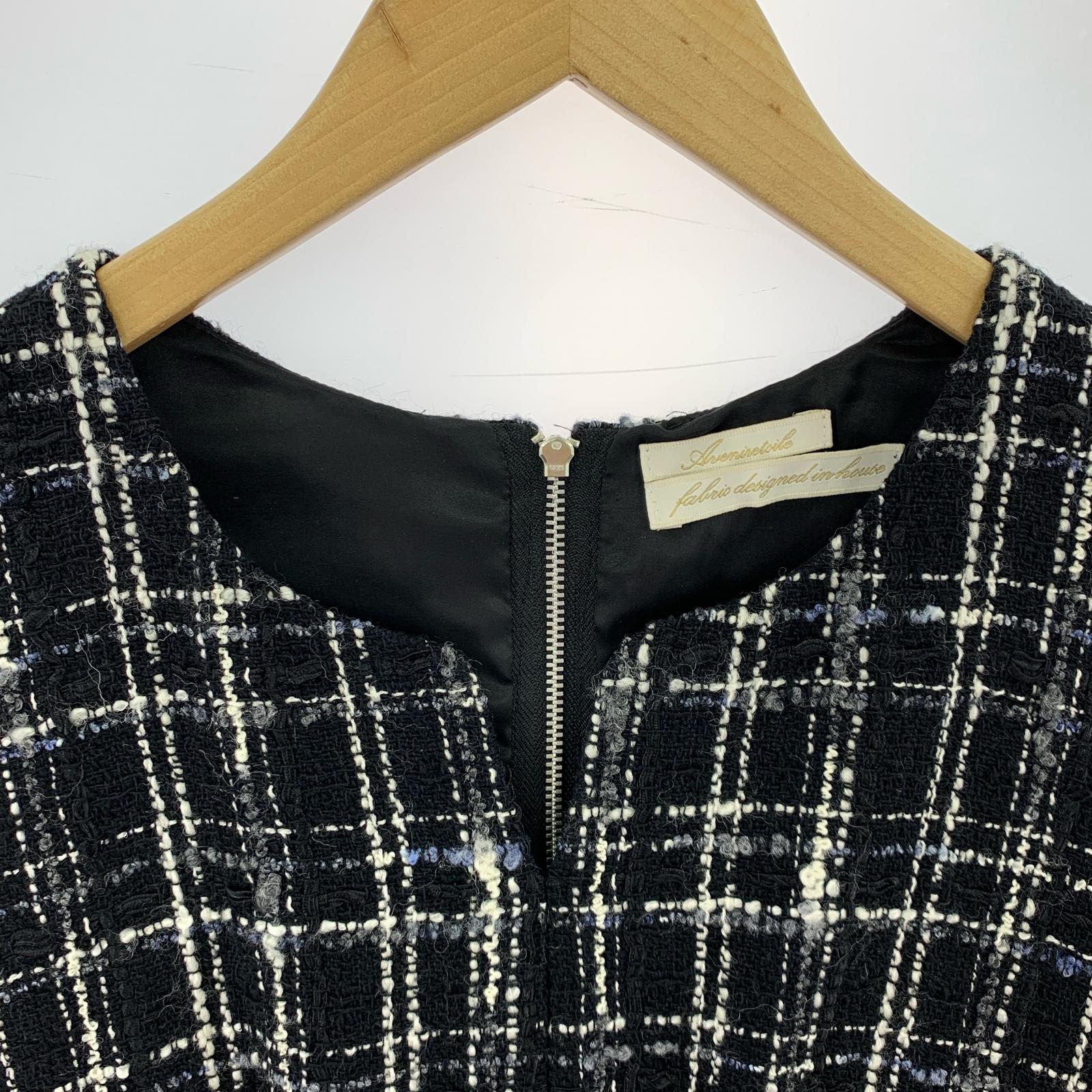ワンピース Aveniretoile ツイードチェックワンピース 34 BLK ブラック
