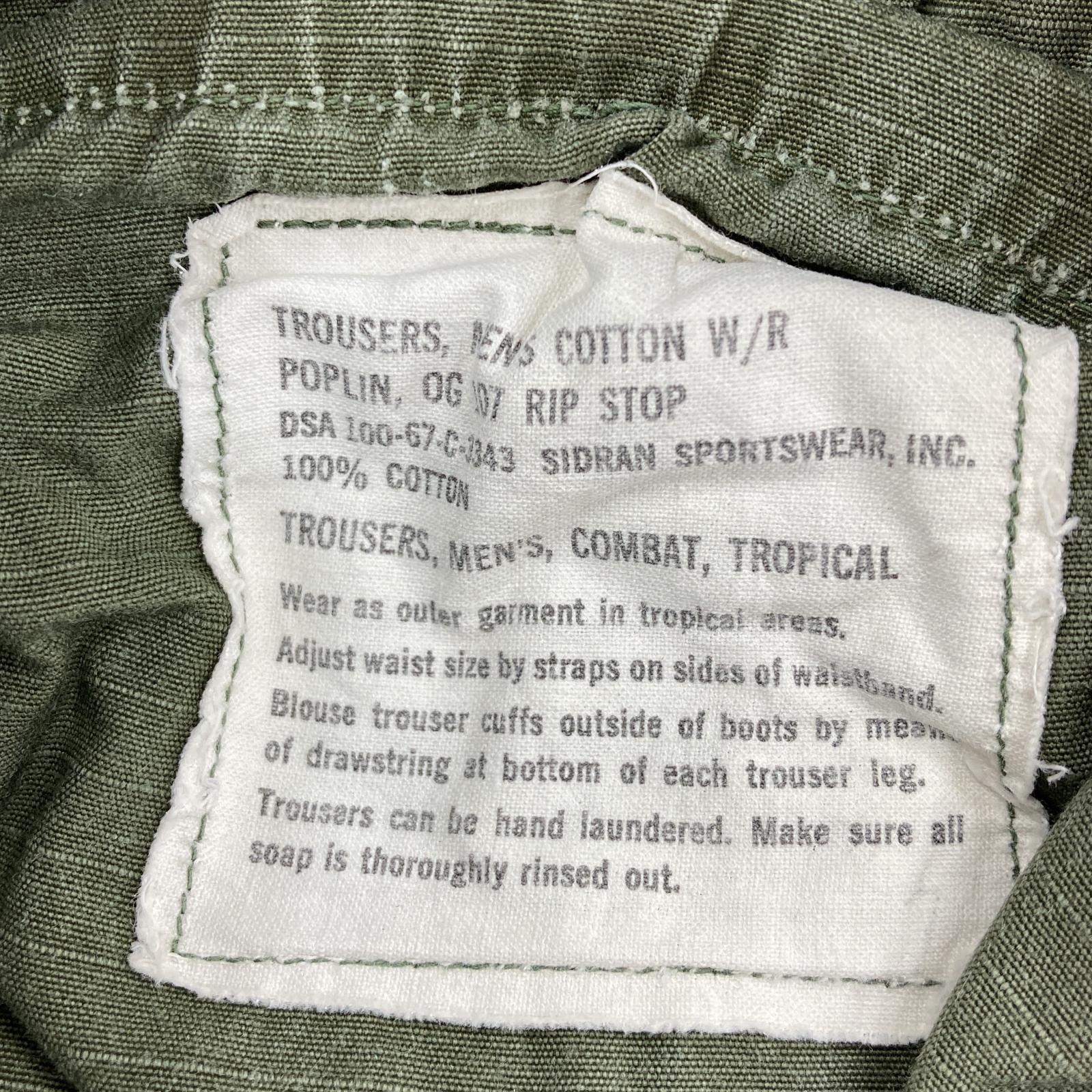 その他ボトムス U.S.ARMY 67年会計 SIDRAN社 3rd ジャングルファティーグパンツ (L) L カーキ