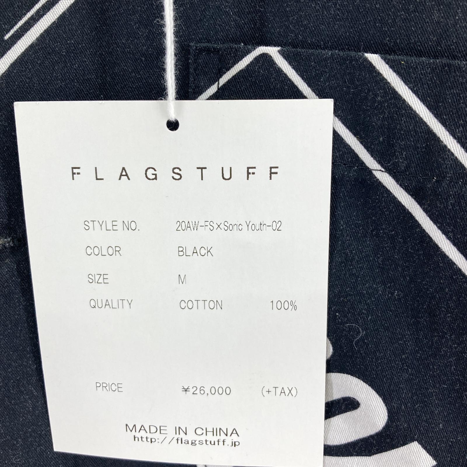 長袖シャツ FLAGSTUFF×SONIC YOUTH 総柄オープンカラーシャツ M ホワイト M ブラック