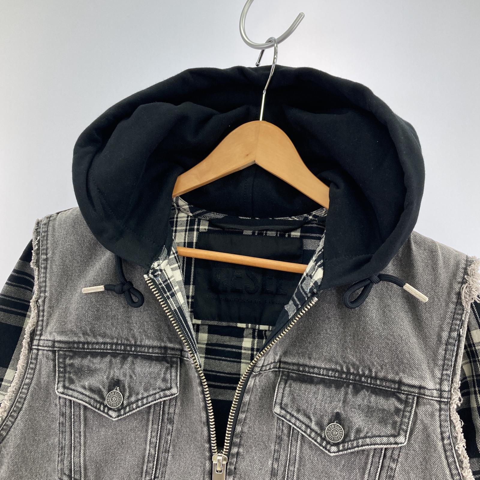 その他アウター DIESEL デニムパーカー 袖チェック ブラック