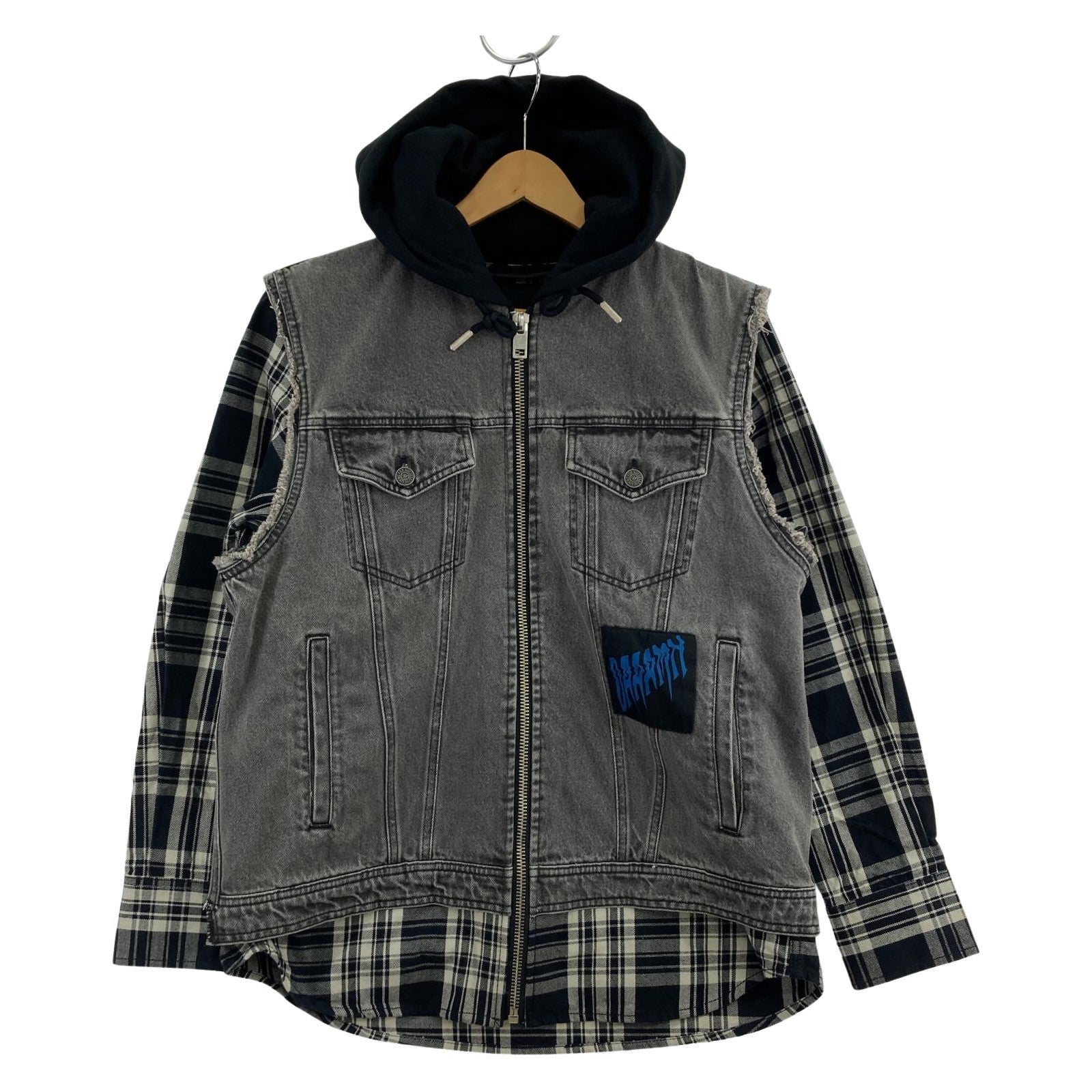 その他アウター DIESEL デニムパーカー 袖チェック ブラック
