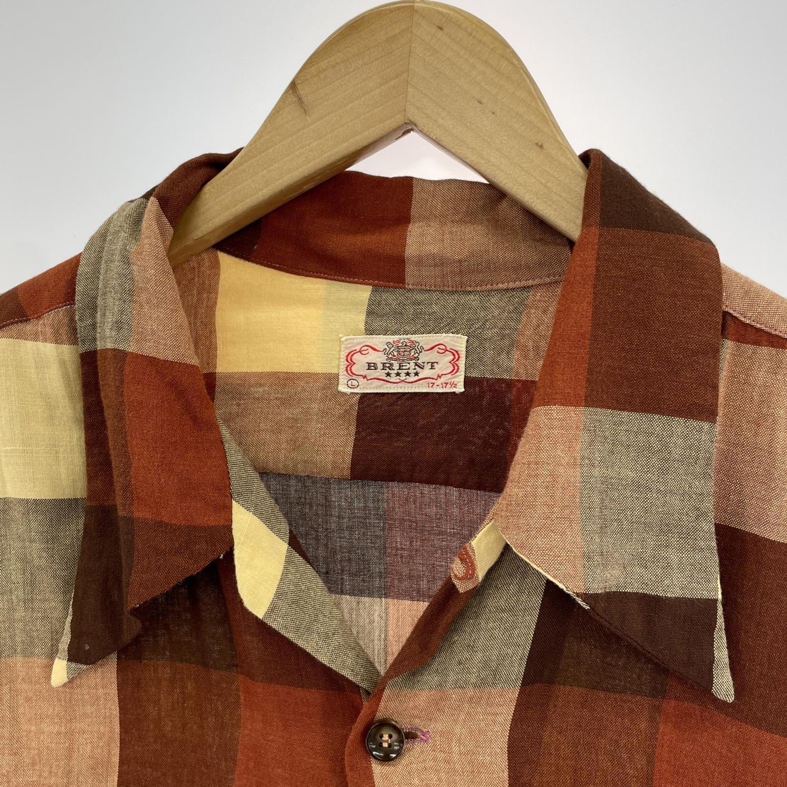 長袖シャツ 40s BRENT オープンカラー ブロックチェックレーヨンシャツ L 茶系 L ブラウン