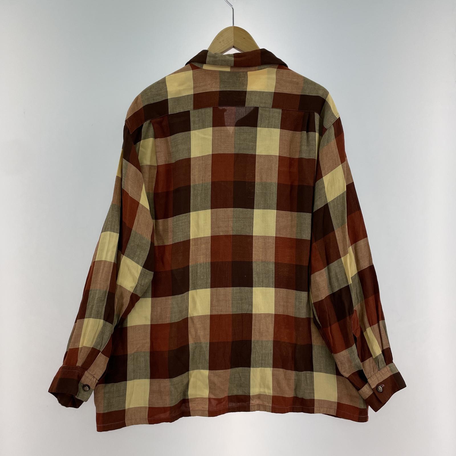 長袖シャツ 40s BRENT オープンカラー ブロックチェックレーヨンシャツ L 茶系 L ブラウン
