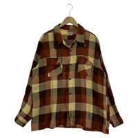 長袖シャツ 40s BRENT オープンカラー ブロックチェックレーヨンシャツ L 茶系 L ブラウン