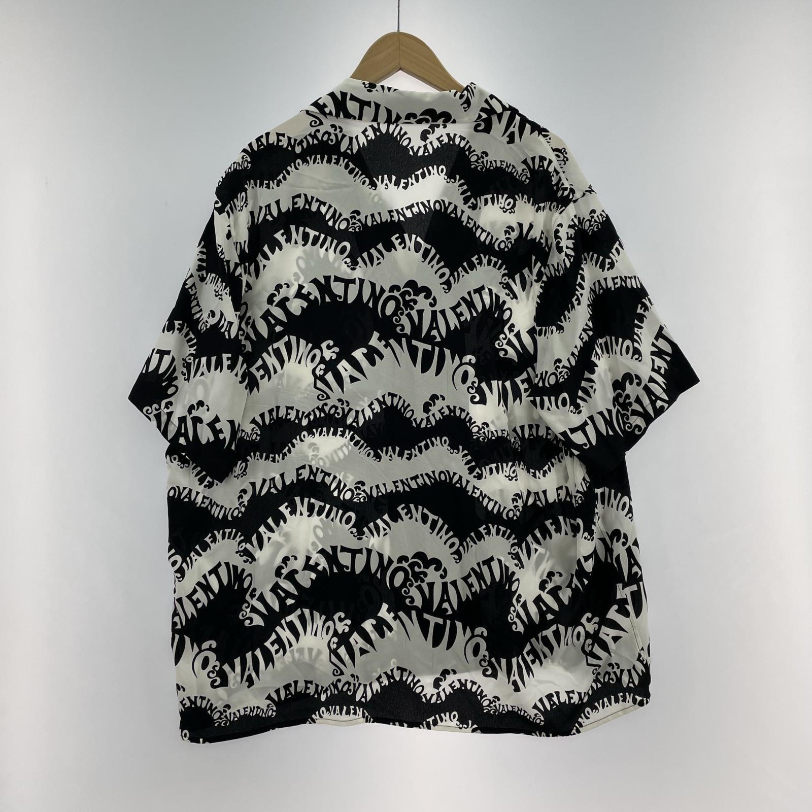 長袖シャツ VALENTINO 22SS 総柄 シルクS/Sオープンカラーシャツ 48 ホワイトブラック