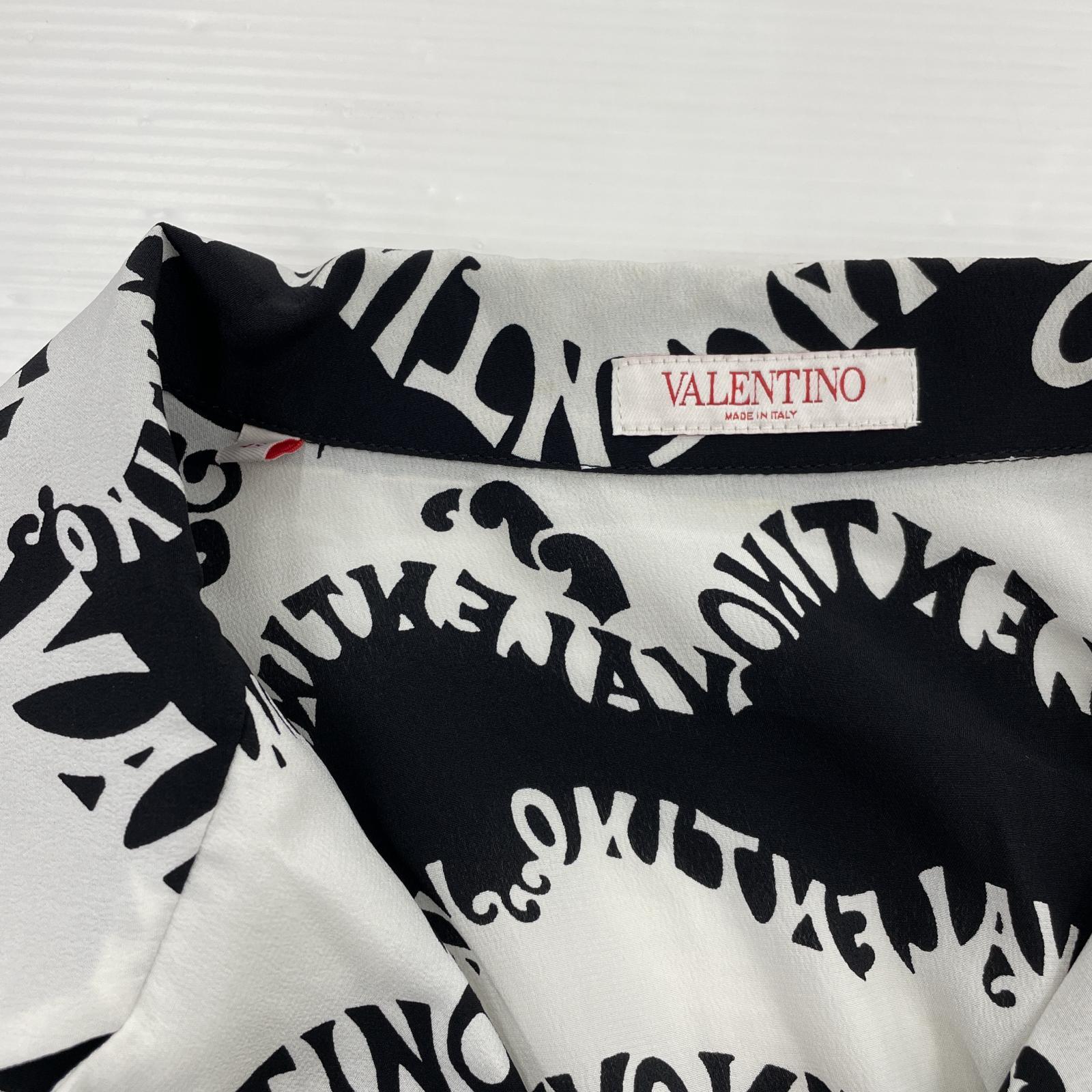 長袖シャツ VALENTINO 22SS 総柄 シルクS/Sオープンカラーシャツ 48 ホワイトブラック