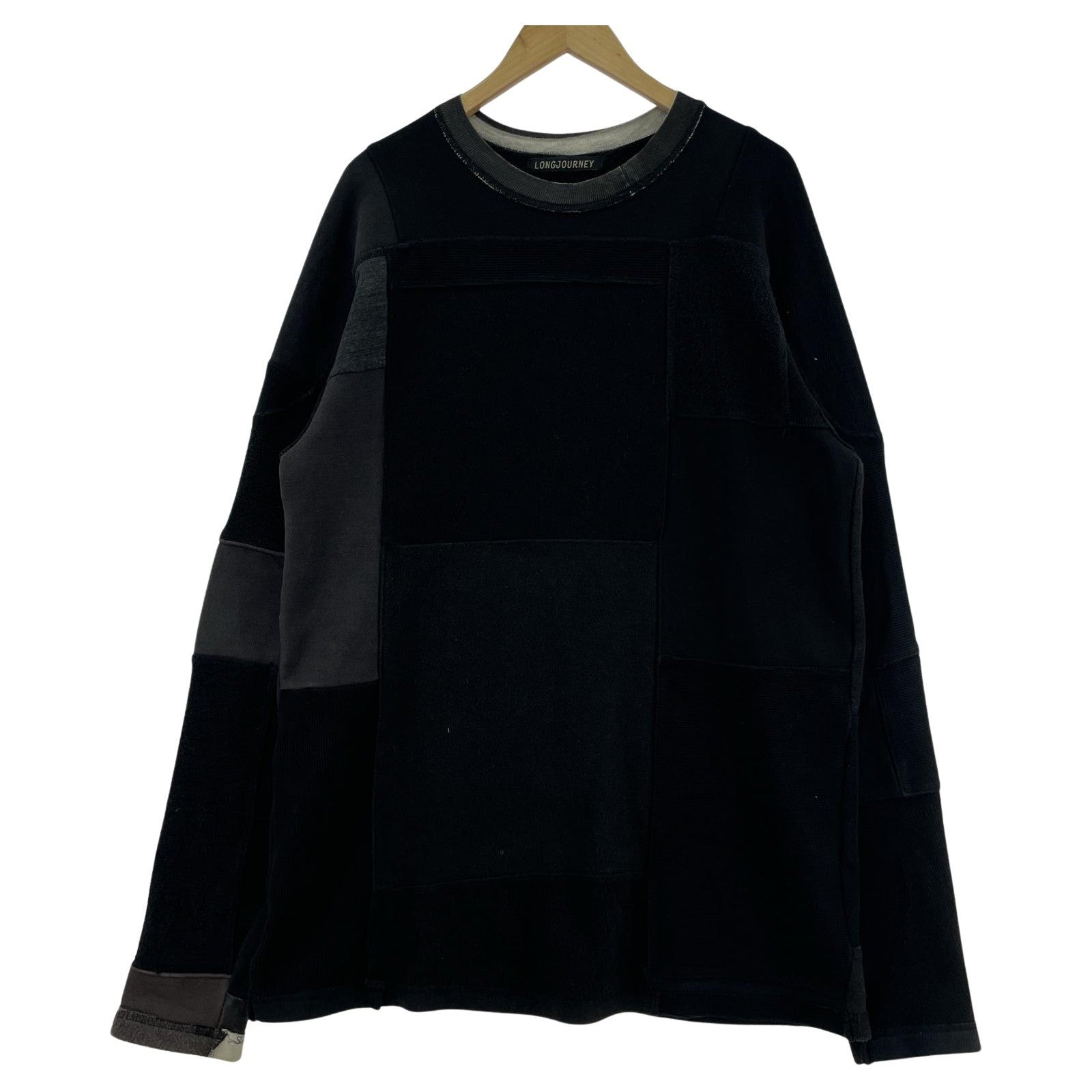 その他トップス LONG JOURNEY NASH SWEATER パッチワークリメイクスウェット XS 黒 SS ブラック
