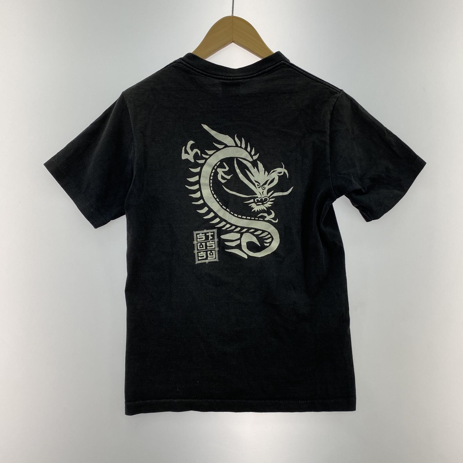 その他トップス STUSSY 90S ドラゴンアートプリント S/Sカ S ブラック
