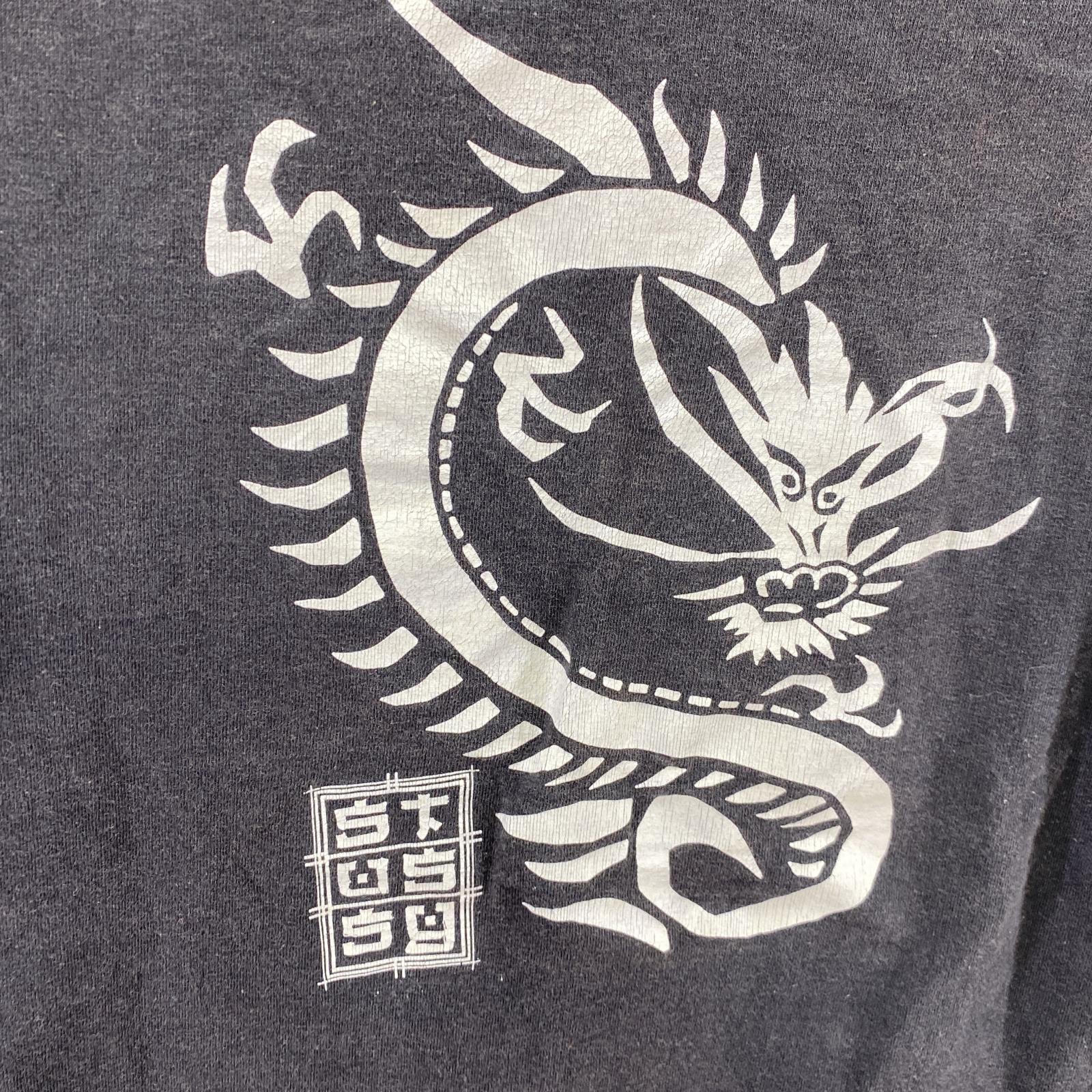 その他トップス STUSSY 90S ドラゴンアートプリント S/Sカ S ブラック