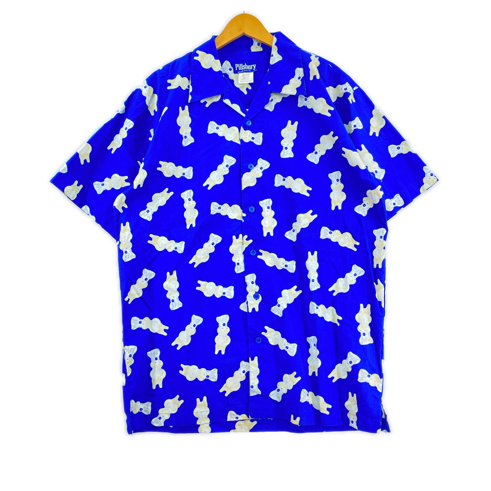 長袖シャツ Pillsbury ドゥボーイ 総柄シャツ L ブルー