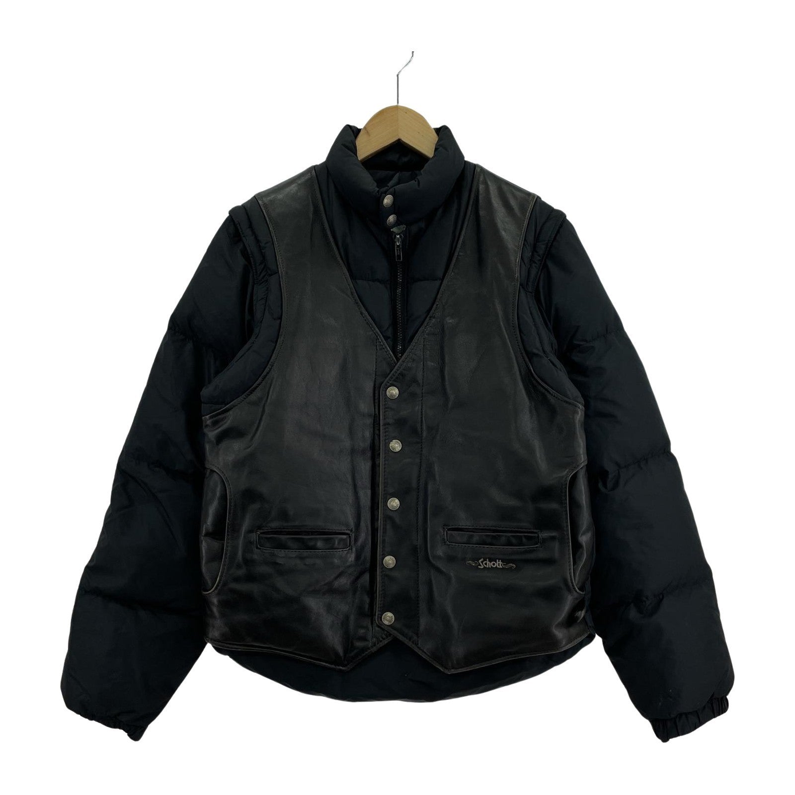 その他アウター schott 2way レザーダウンジャケット ブラ 38 ブラック
