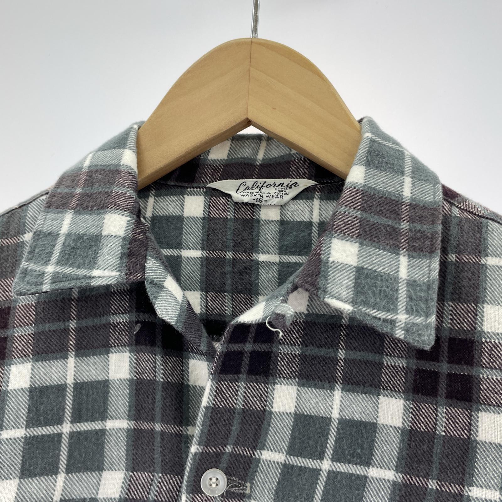 長袖シャツ OLD California 60s-70s L/S開襟コットンチェックシャツ