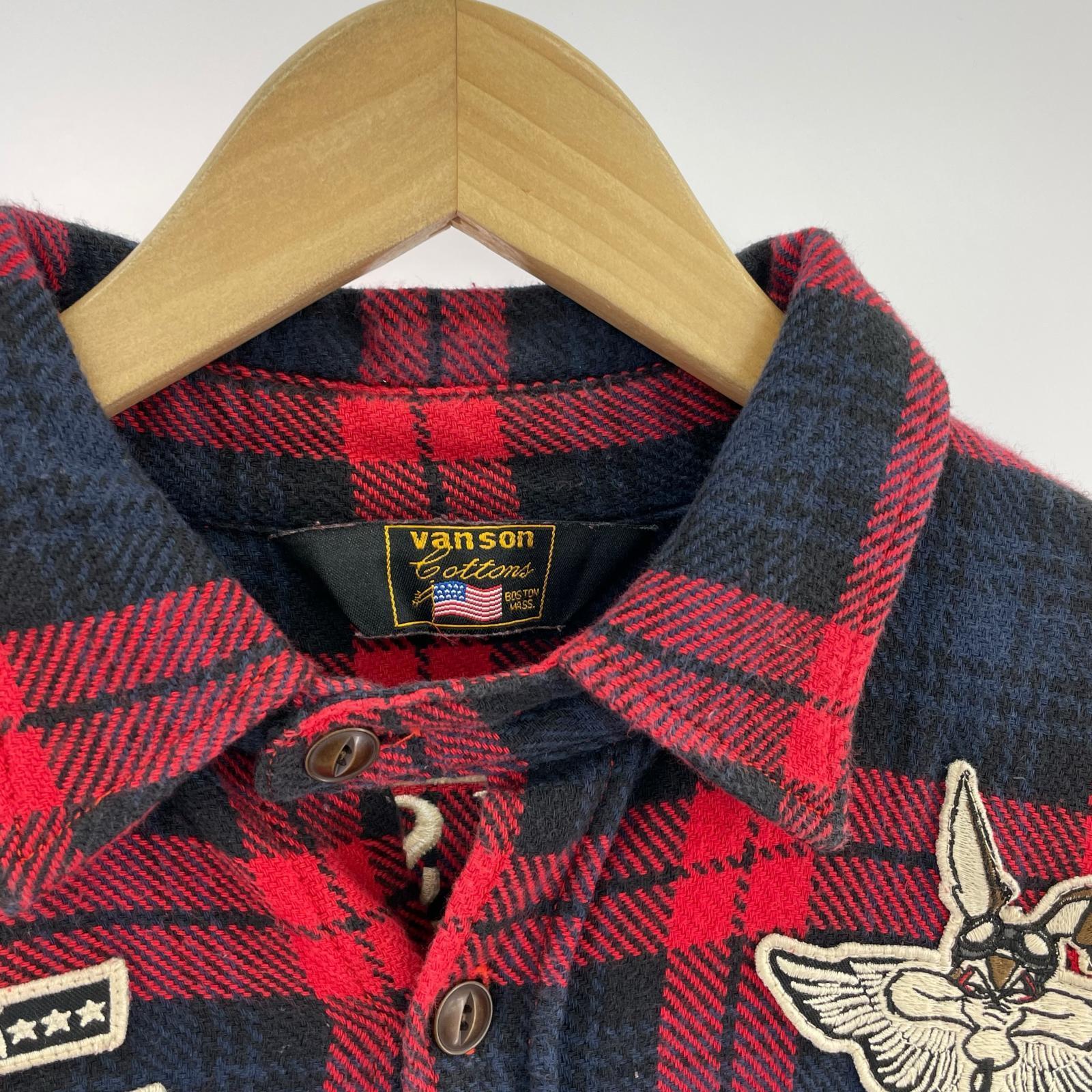 長袖シャツ VANSON ワイリーコヨーテ LSチェックネルシャツ レッド M