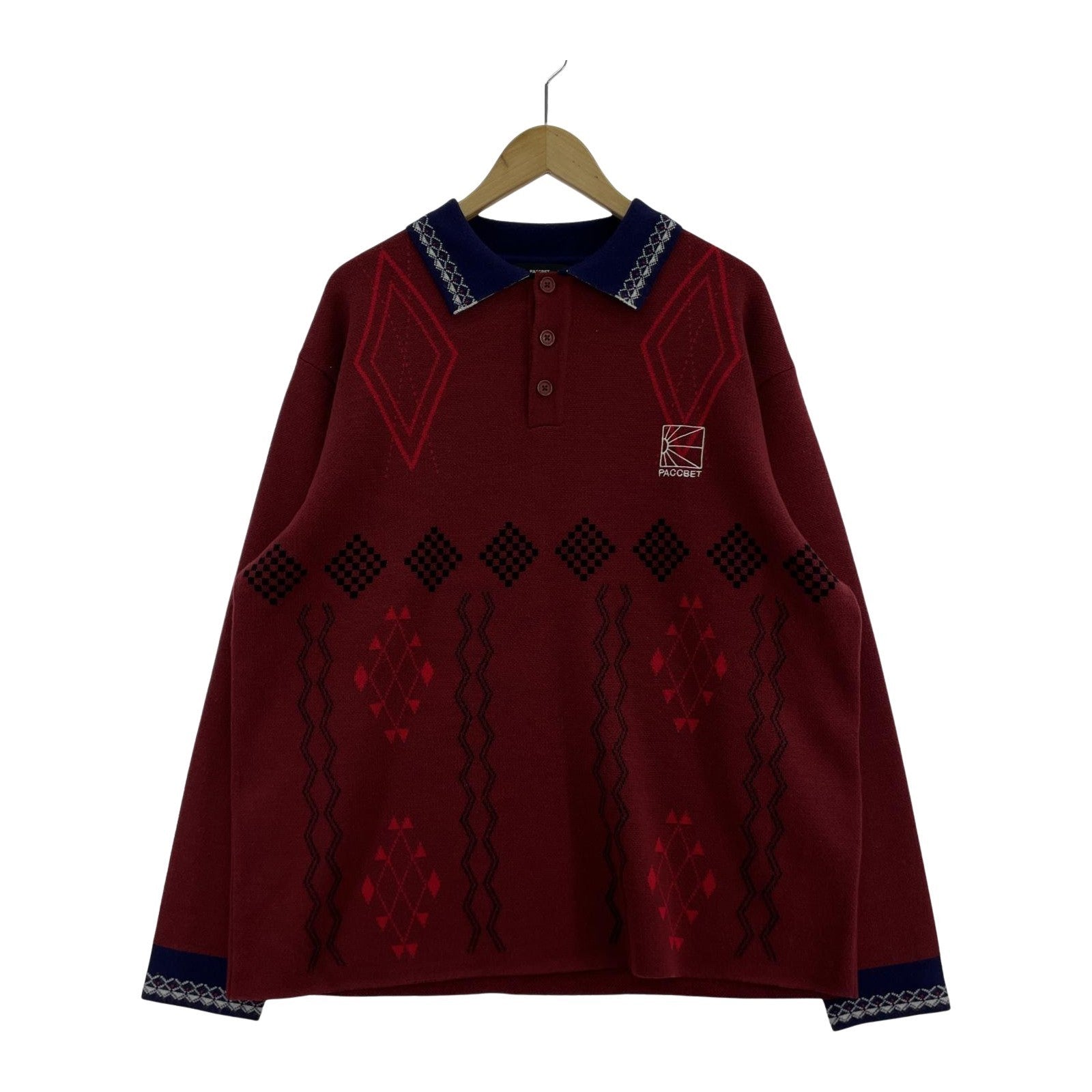 その他トップス PACCBET 22AW アーガイル ニットポロプルオ レッド