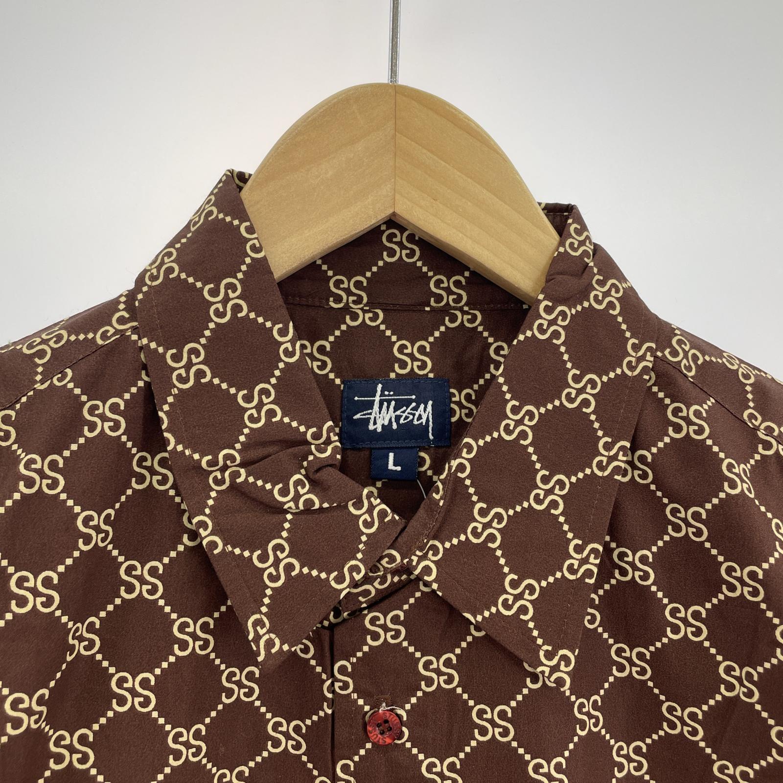 長袖シャツ STUSSY 90s MONOGRAM LOGO 長袖シャツ L ブラウン