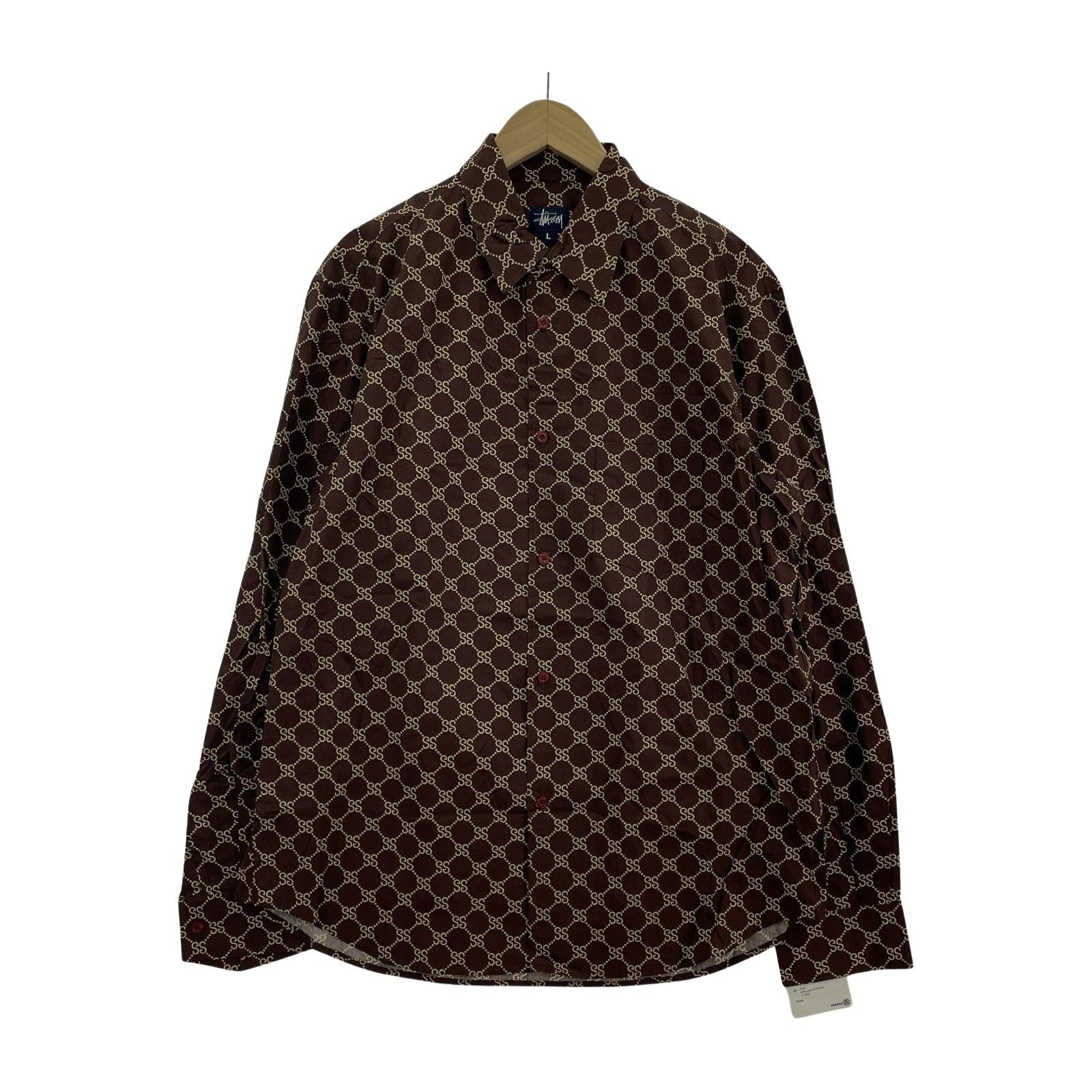 長袖シャツ STUSSY 90s MONOGRAM LOGO 長袖シャツ L ブラウン